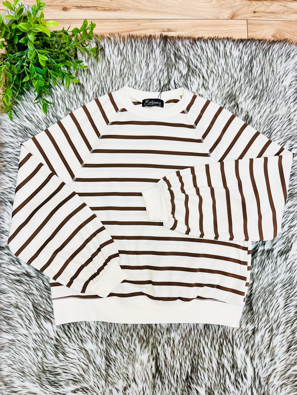 Women’s Evermmee Brown Stripe Long Sleeve Pant Set- True to Size