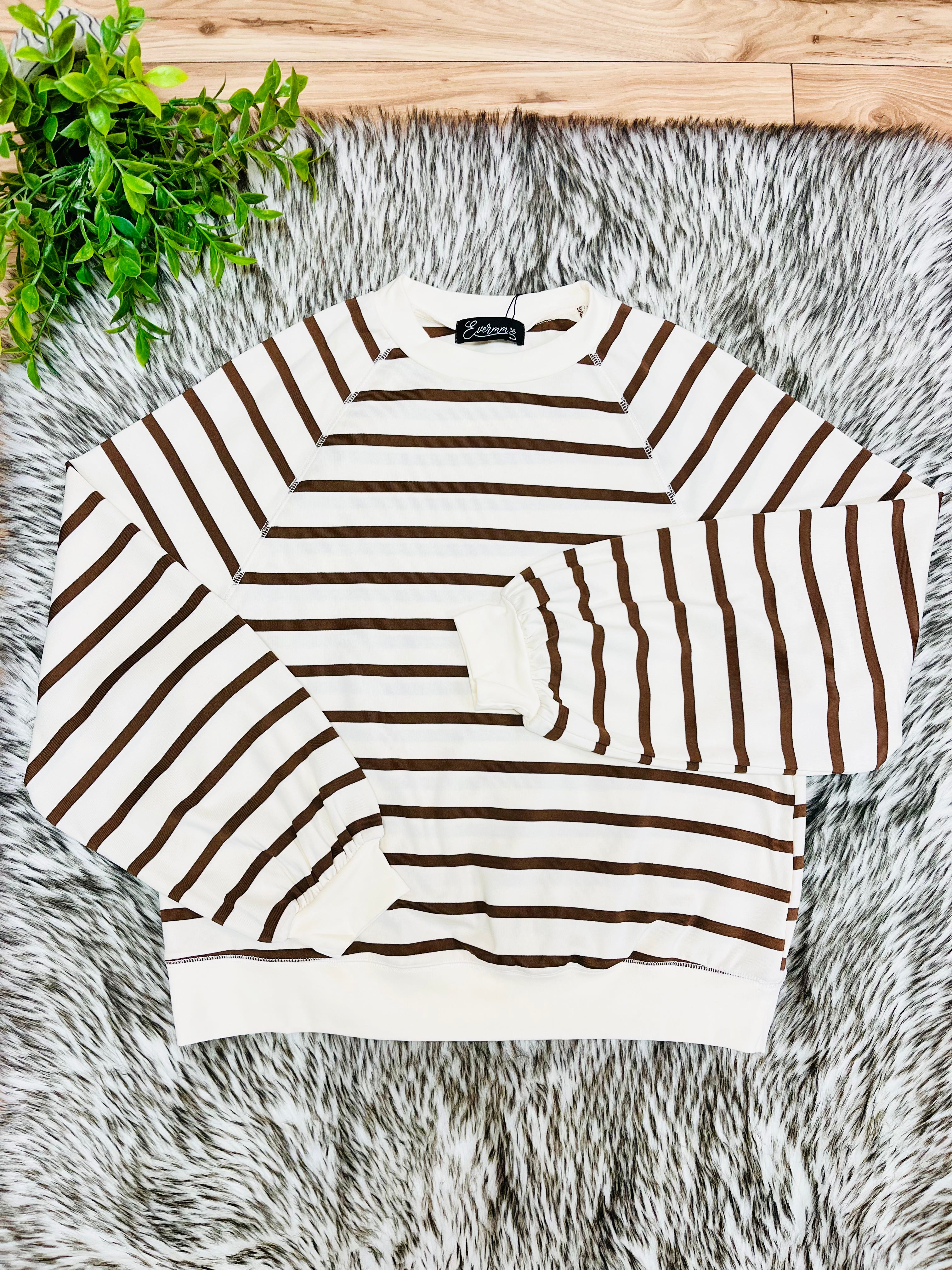 Women’s Evermmee Brown Stripe Long Sleeve Pant Set- True to Size