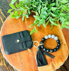Wristlet ID Badge Zipper Pouch Keychain Black