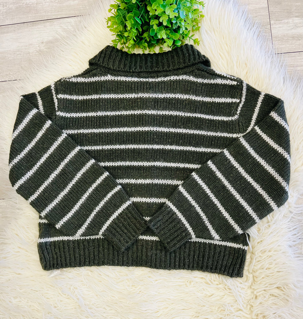 Women’s Zenana Striped Olive Button Sweater Top - True to size
