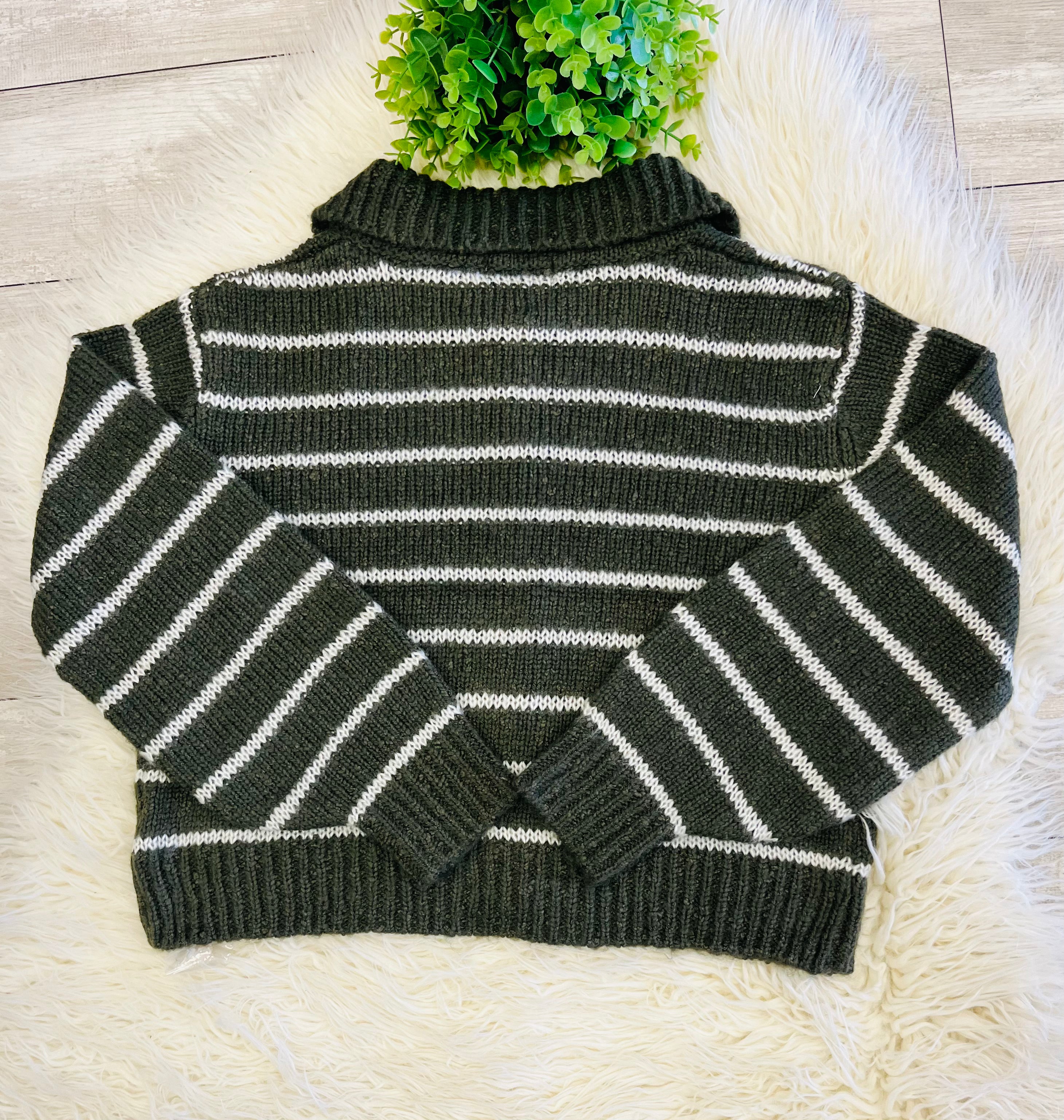 Women’s Zenana Striped Olive Button Sweater Top - True to size
