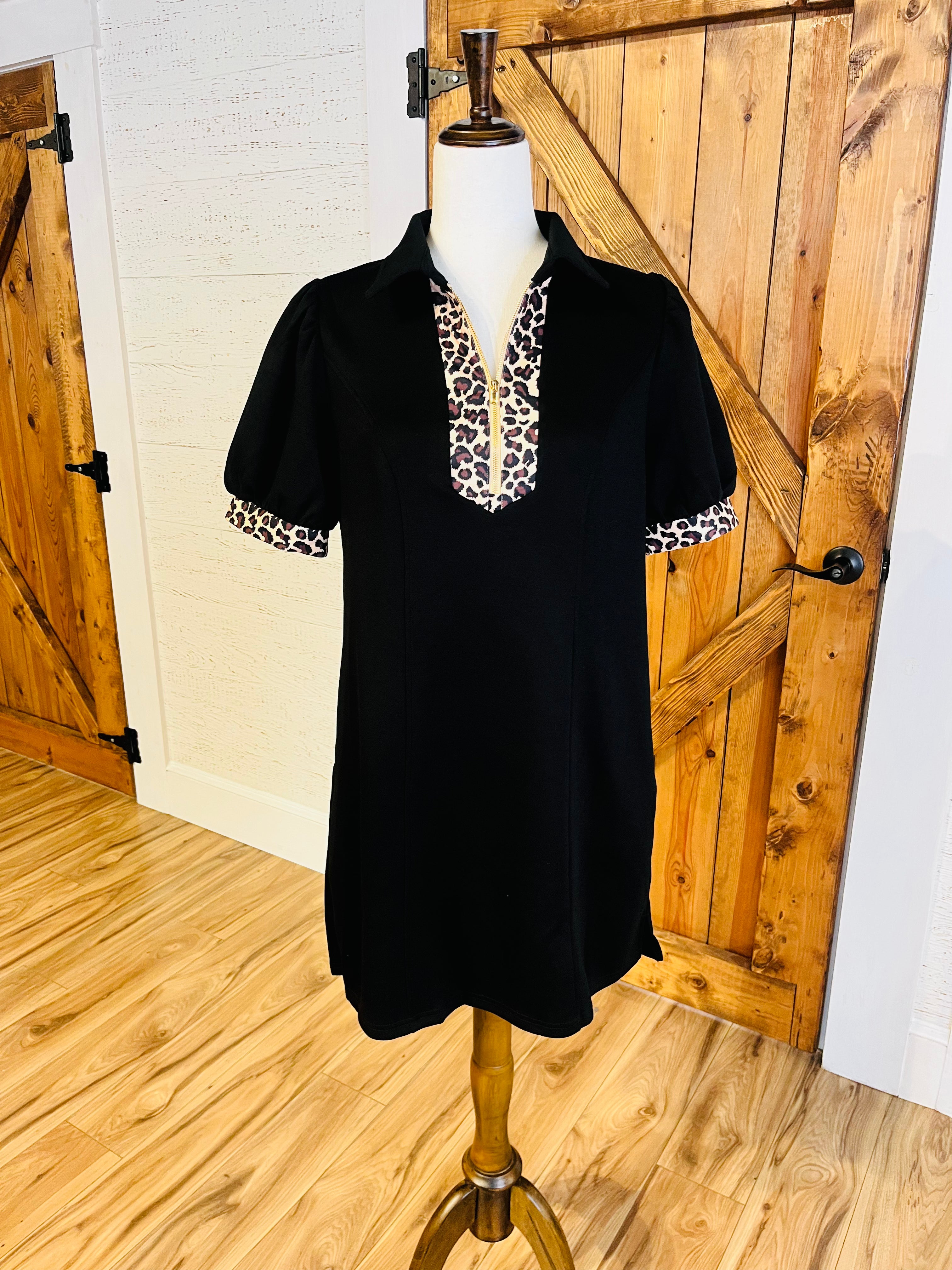 Women’s Evermmee Black Cheetah Detail Dress- True to Size