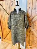 Women’s Umgee Leopard Print Half Zip Collared Dress- True to Size
