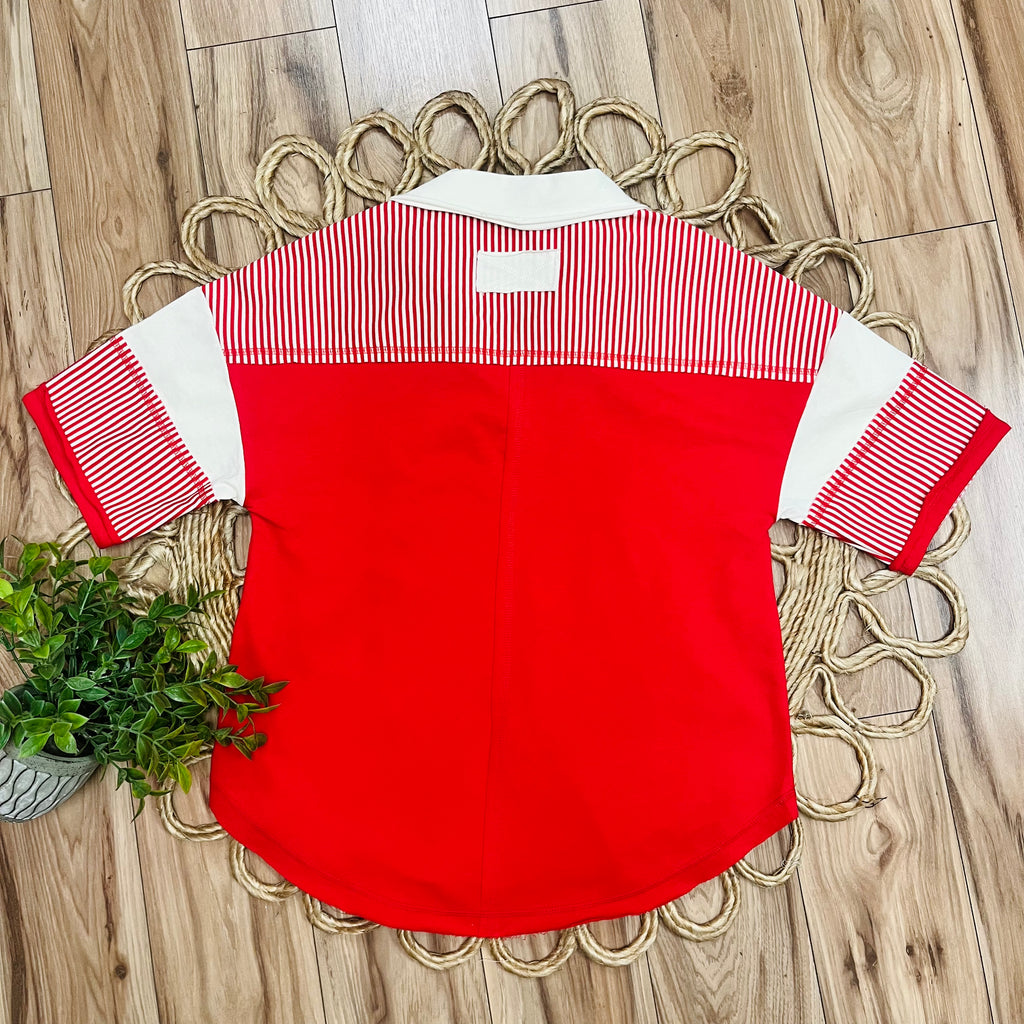 Women’s Very J Red Half Sleeve Collared Top