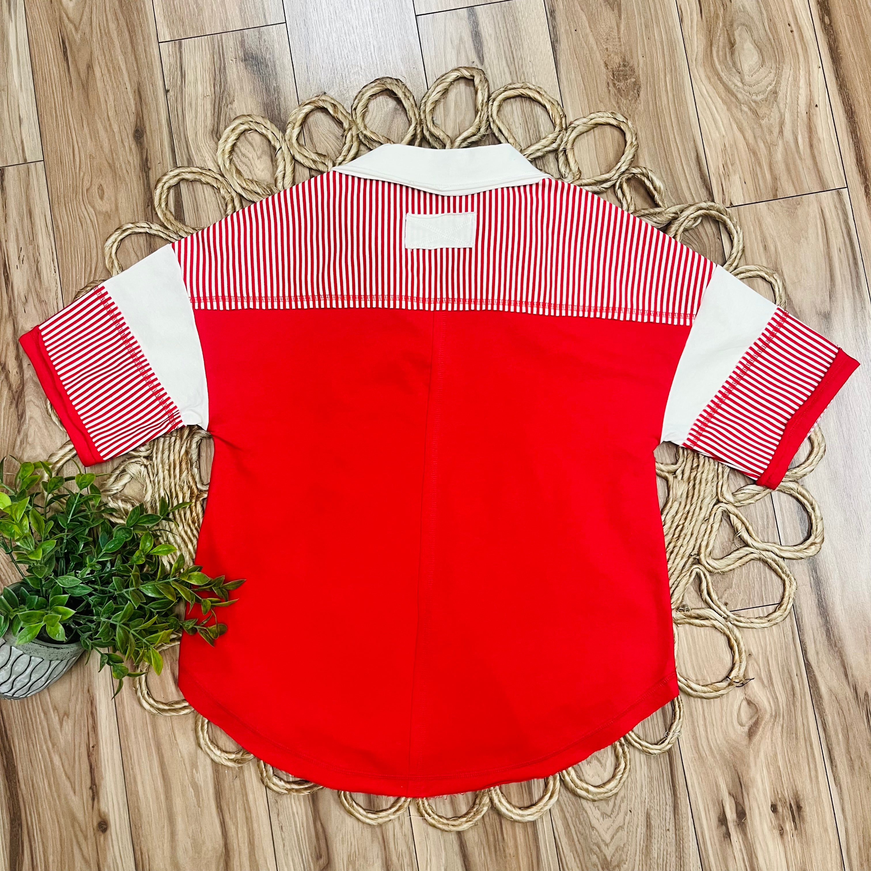 Women’s Very J Red Half Sleeve Collared Top