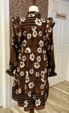 Women’s Umgee Brown Floral Ruffle Split Neck Dress