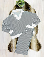 Women’s Zenana Green & White Long Sleeve Stripped Set