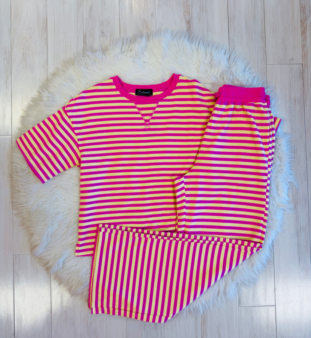 Women’s Evermmee Yellow and Pink Stripe Pant Set