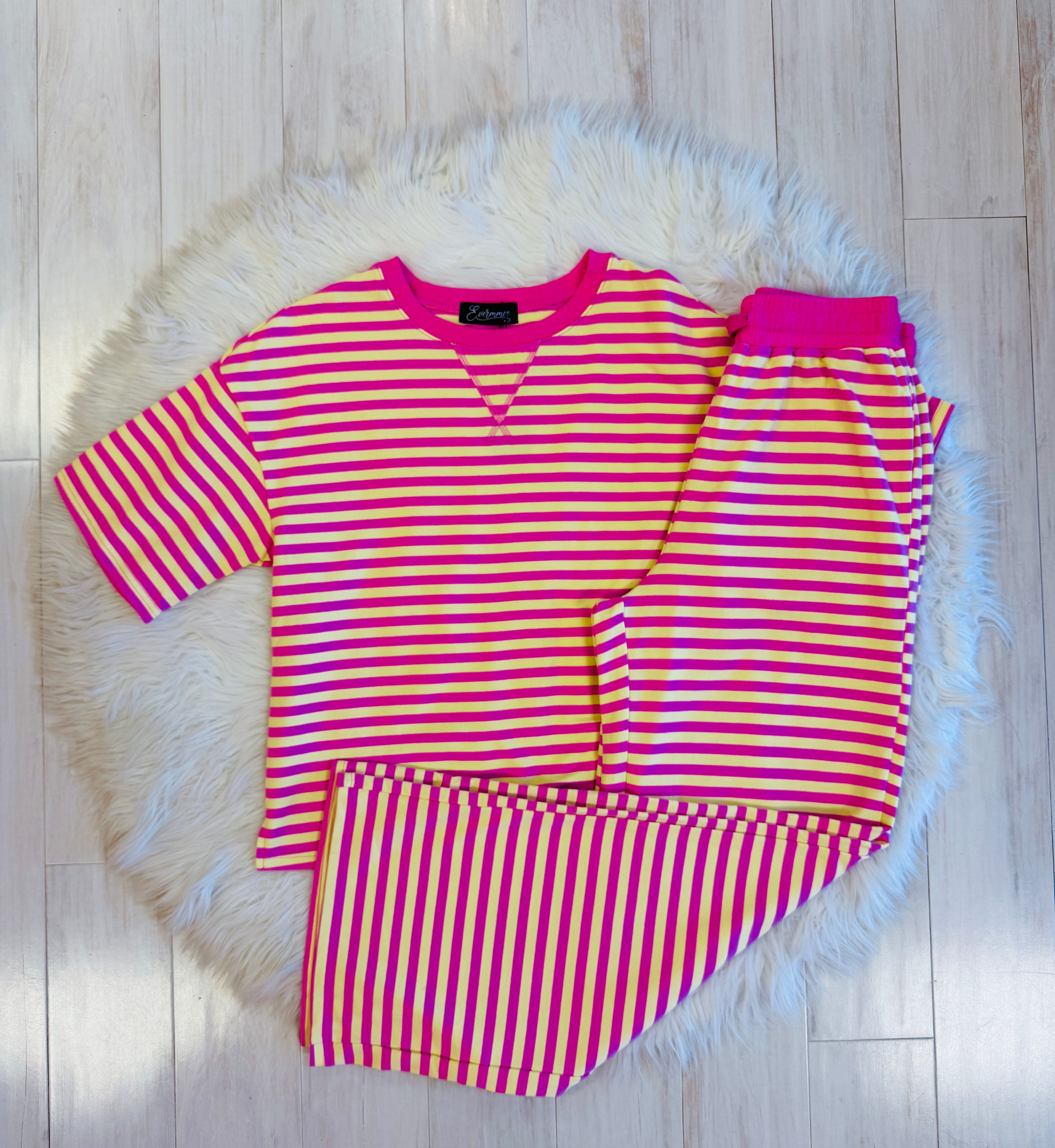 Women’s Evermmee Yellow and Pink Stripe Pant Set