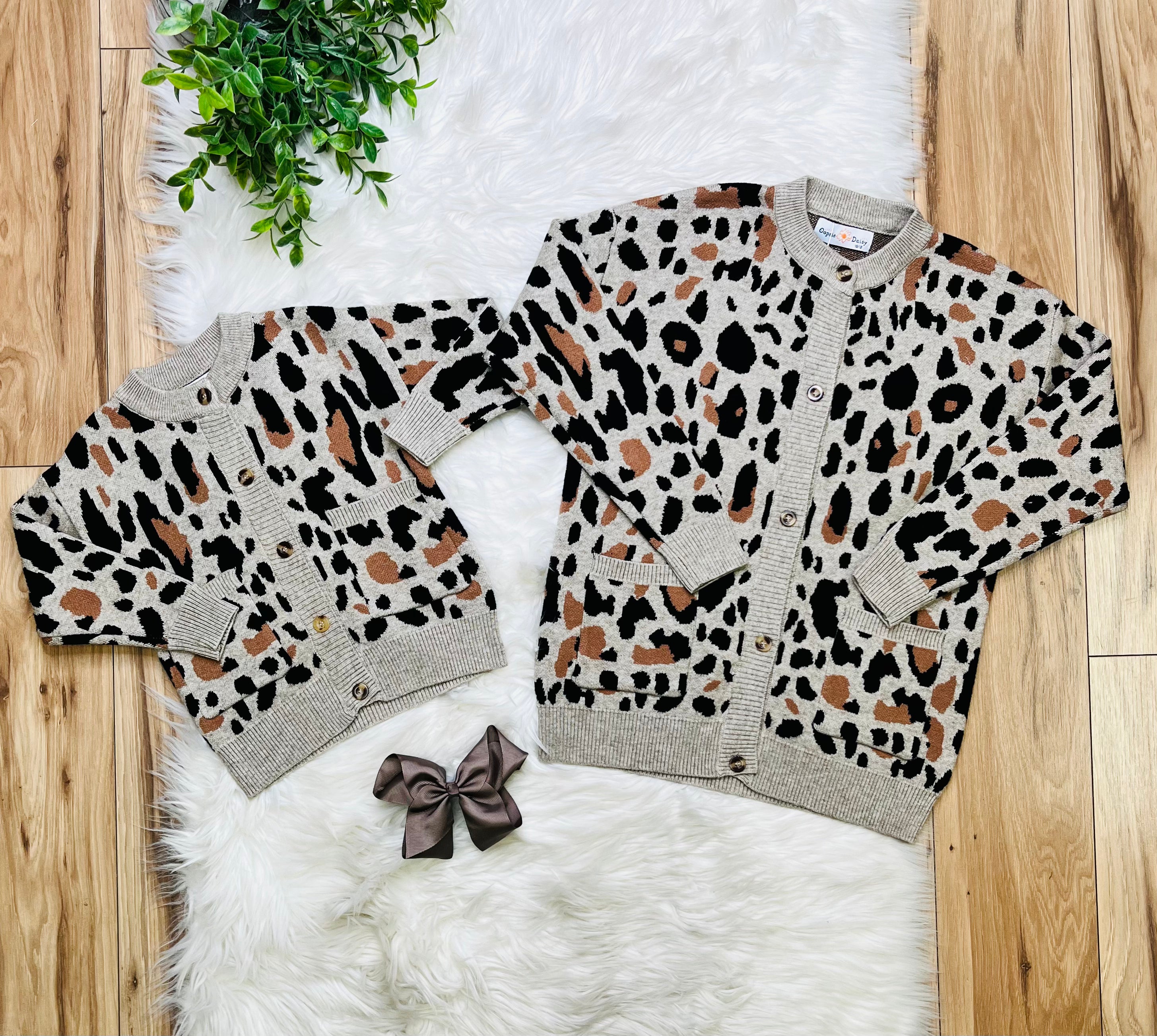 Girl’s Cheetah Button Up Sweater Top