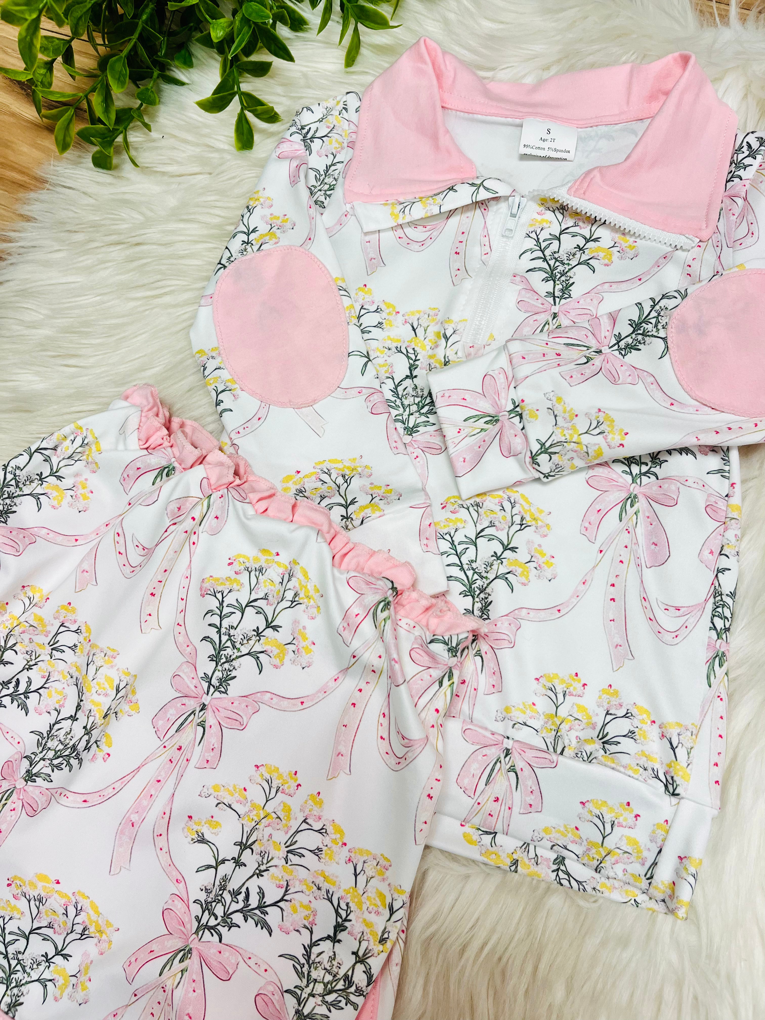 Girl’s Light Pink Floral Bow Skort Outfit