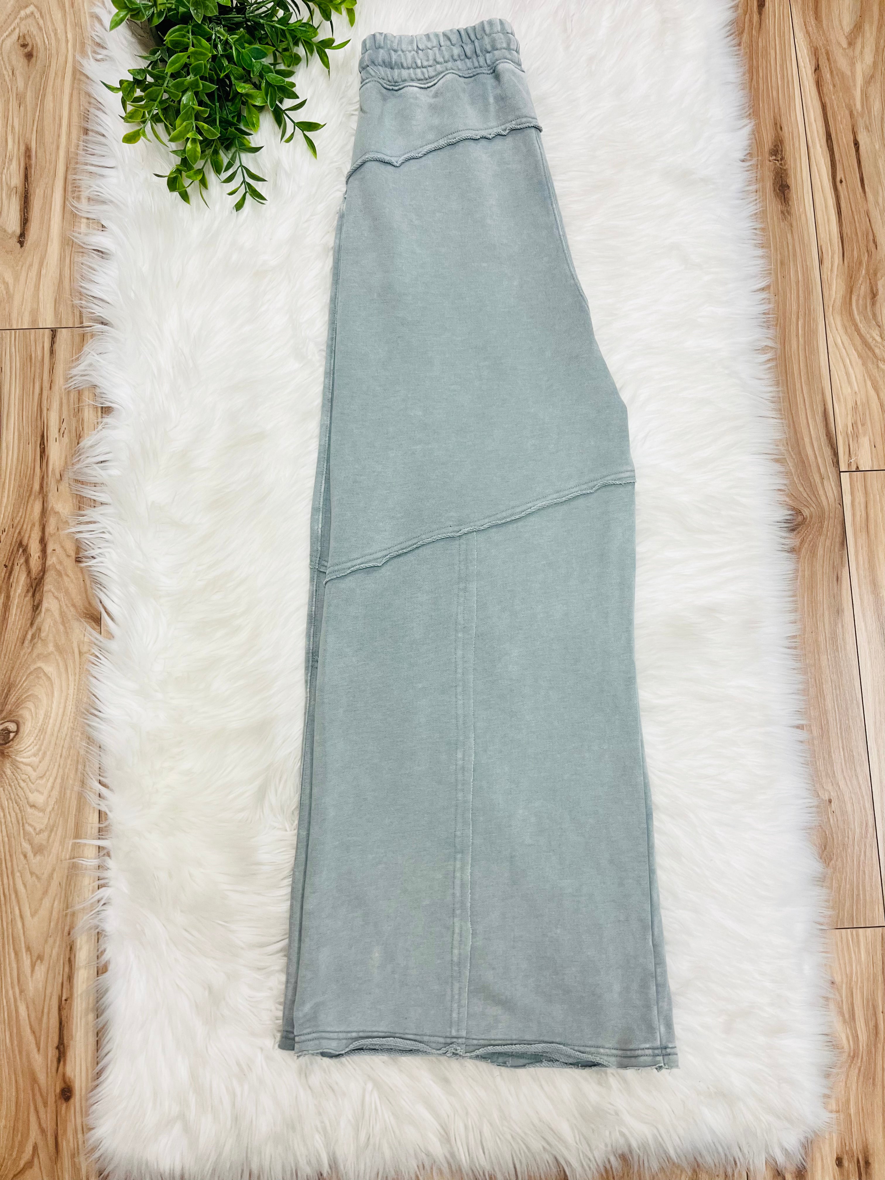 Women’s Zenana Sleet Grey Wide Leg Acid Wash Pants- Oversized