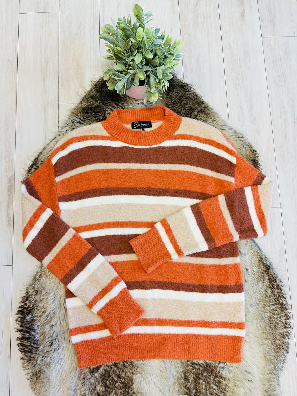 Women’s Orange & Brown Striped Sweater Top- True to Size