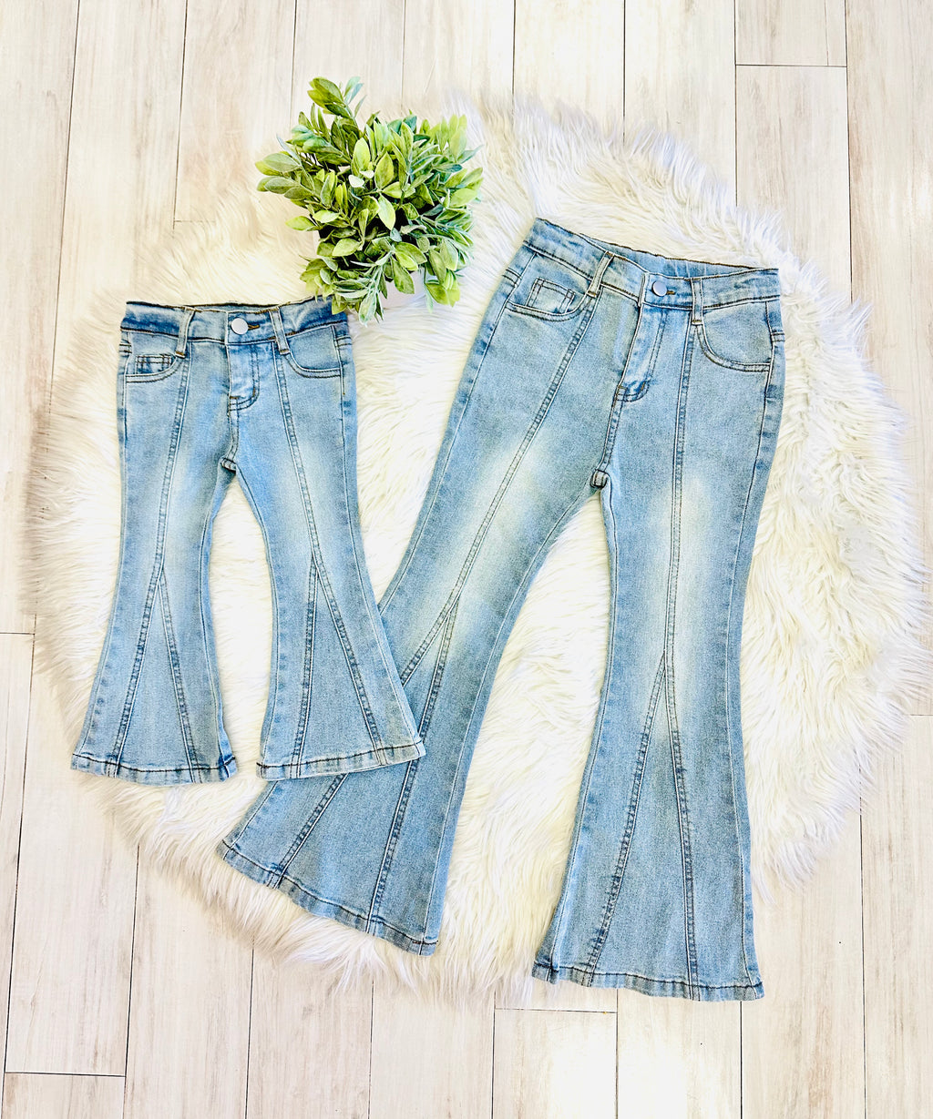Girls Light Wash Flare Jeans