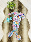 Girl’s Mixed Colored Bow Printed Knotted Gown with Matching Headband