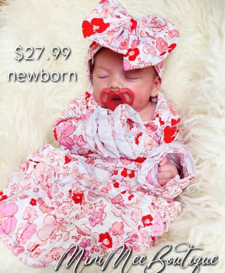Red Floral Gown and Headband - Mini Mee Boutique