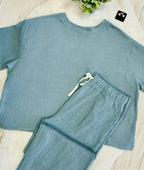 Women’s Zenana Blue Grey Ribbed Set