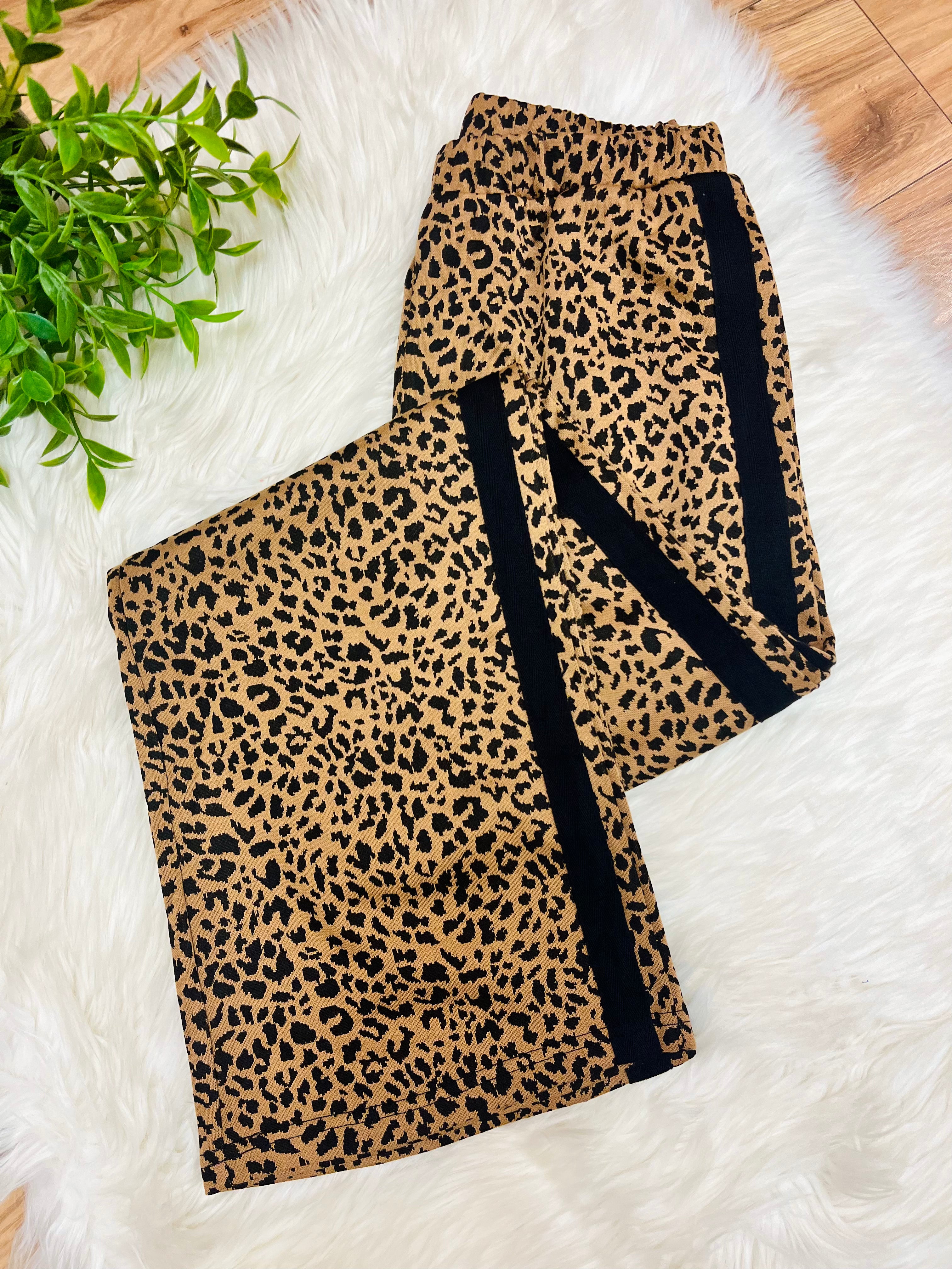 Women’s Anniewear Cheetah Print Pants with Black Stripe Detail- True to Size