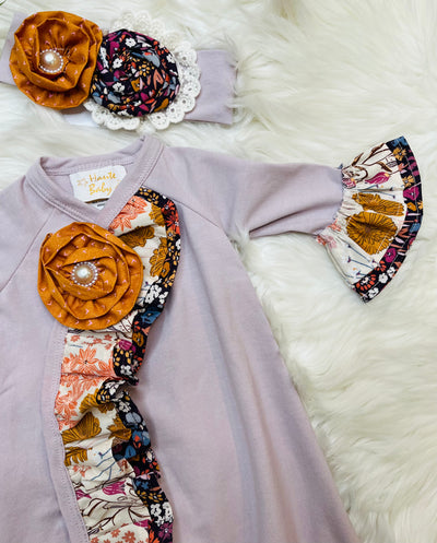 Haute Baby Plum Perfect baby gown with headband