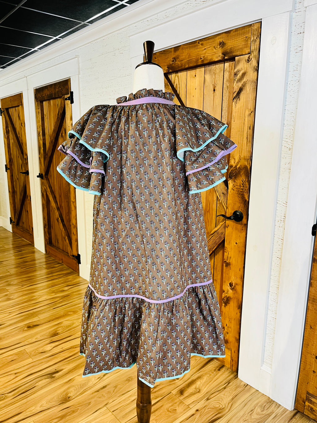 Women’s Taupe Boho Ruffle Sleeve Mini Dress