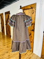 Women’s Taupe Boho Ruffle Sleeve Mini Dress