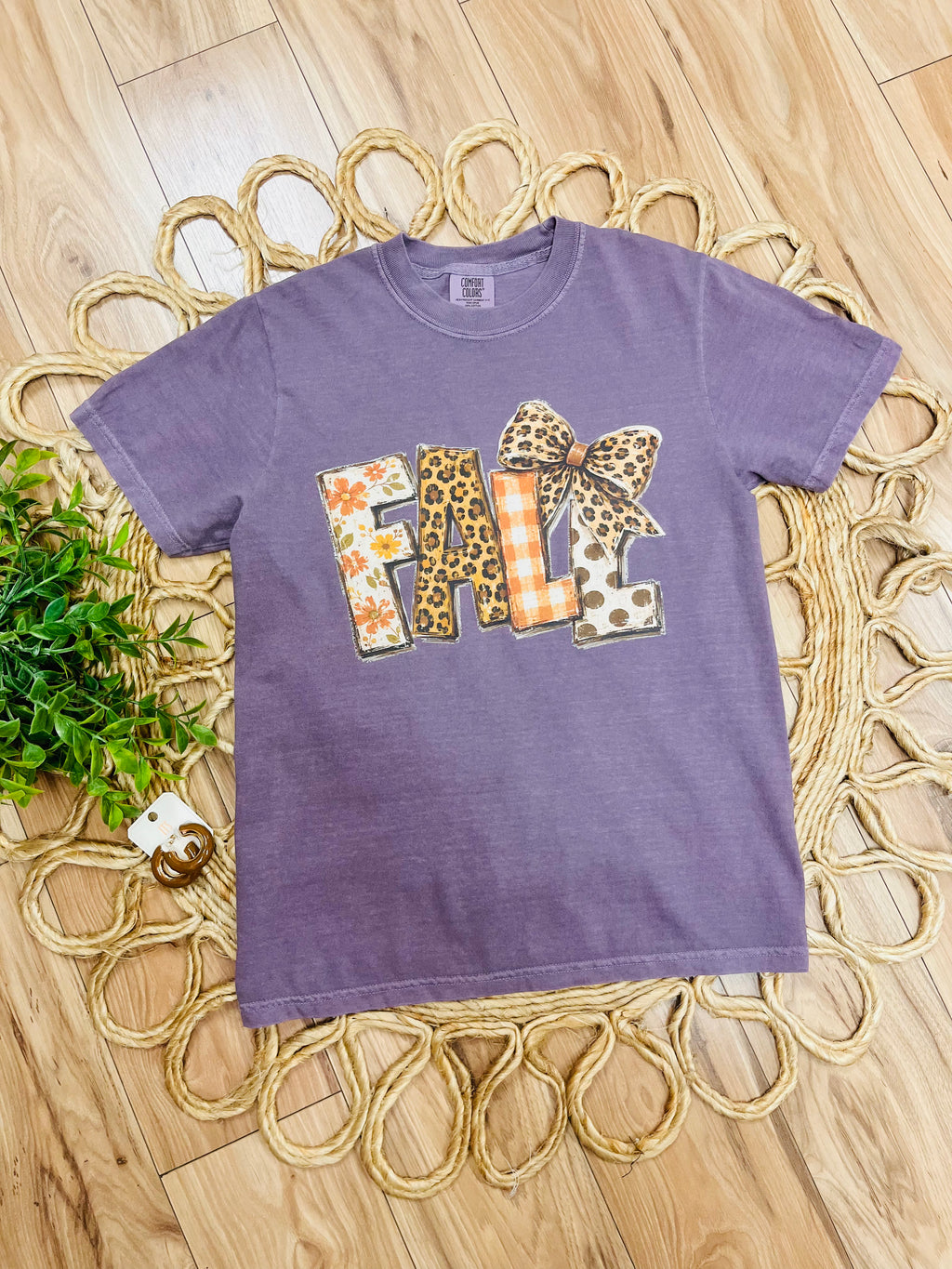 Women’s Comfort Colors Purple Fall Bow Mixed Print Graphic Tee