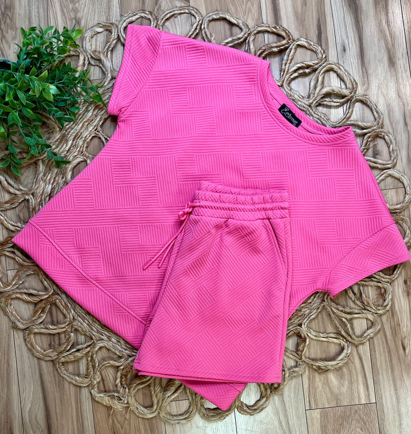 Evermee Pink Textured Short Set - Mini Mee Boutique