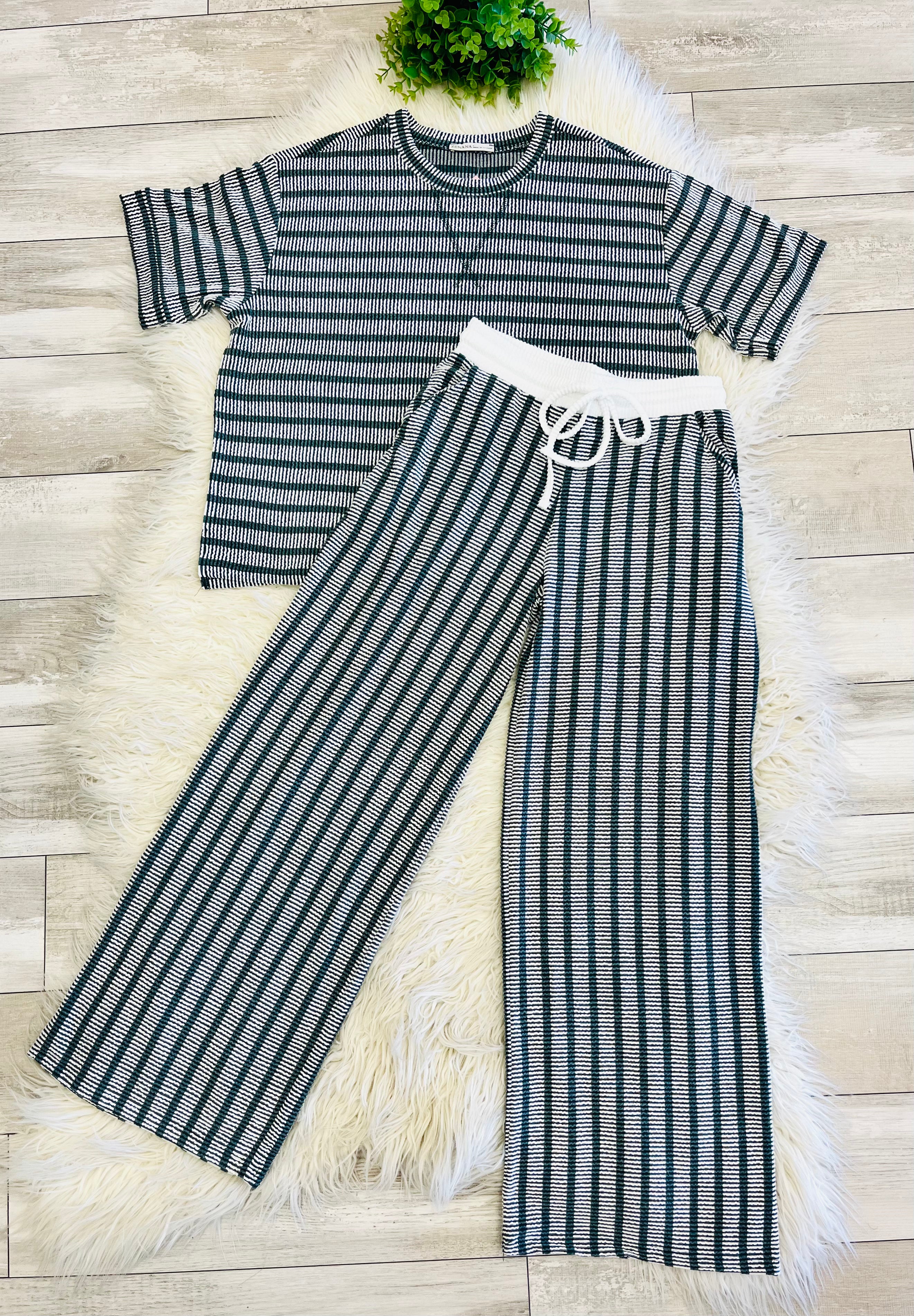 Women’s Zenana Green Ribbed Drop - Shoulder Two Piece Set