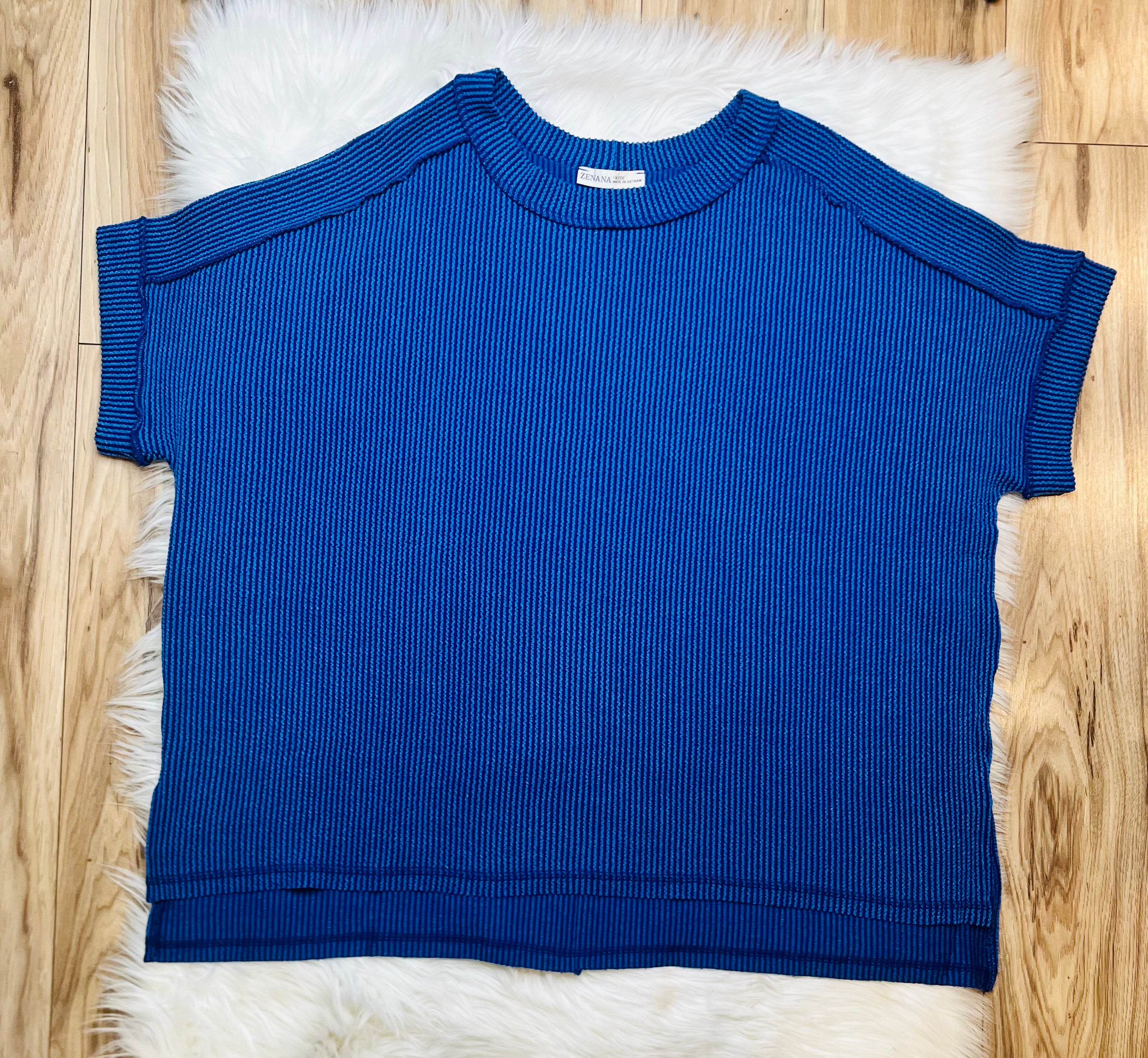 Women’s Zenana Classic Blue Ribbed Top