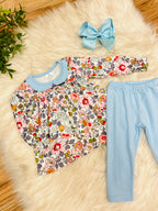 Girl’s Floral Outfit with Light Blue Pants