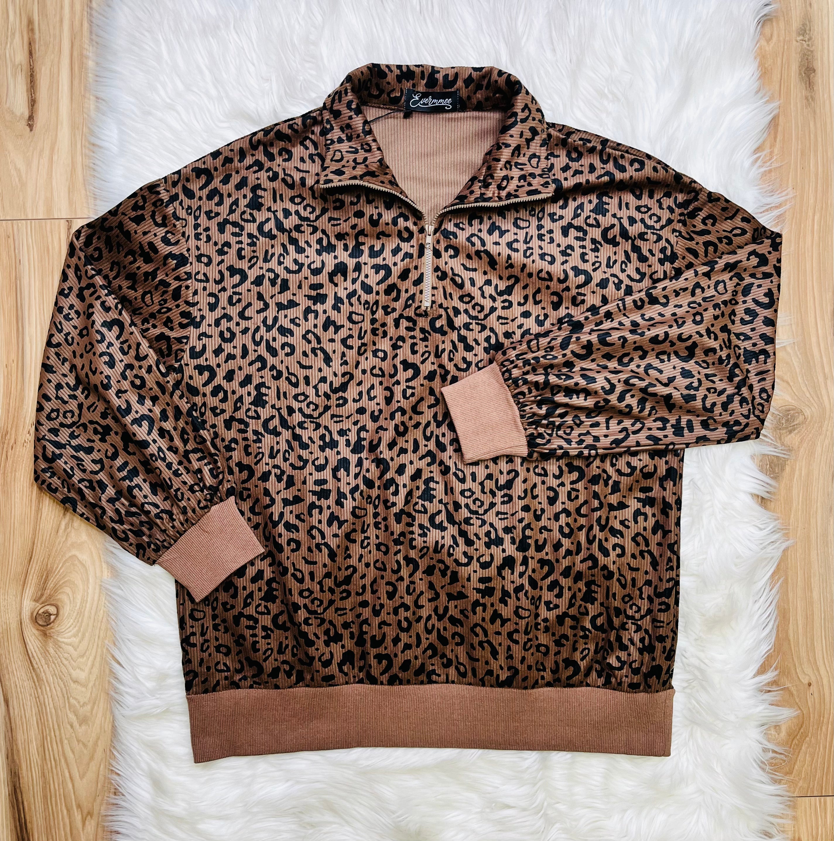 Women’s Evermmee Leopard Quarter Zip Top- True to Size