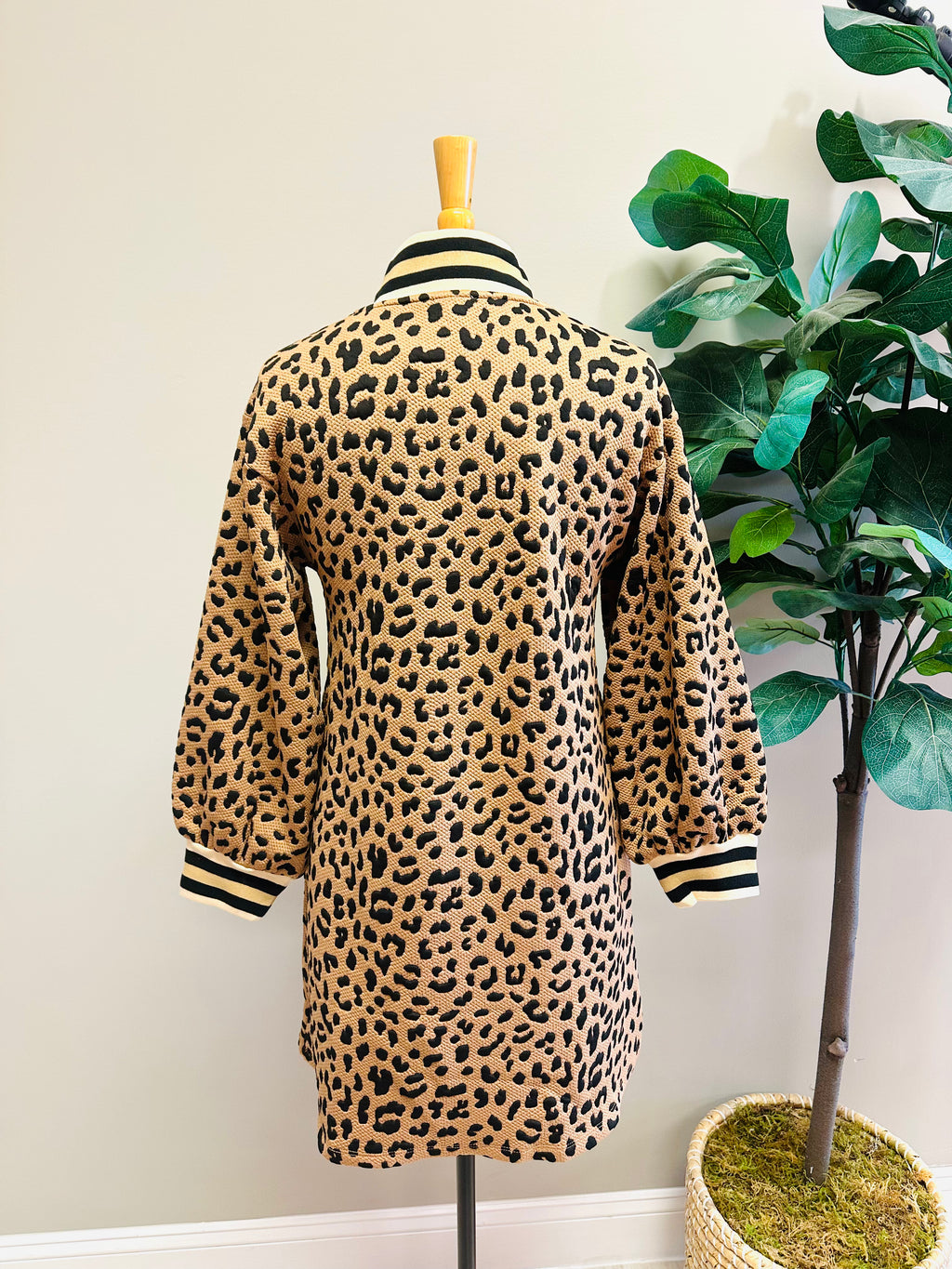 Women’s Leopard Print Long Sleeve V Neck Dress by Jodifl- True to Size