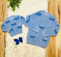 Girl’s Blue Bow Fuzzy Sweater Top
