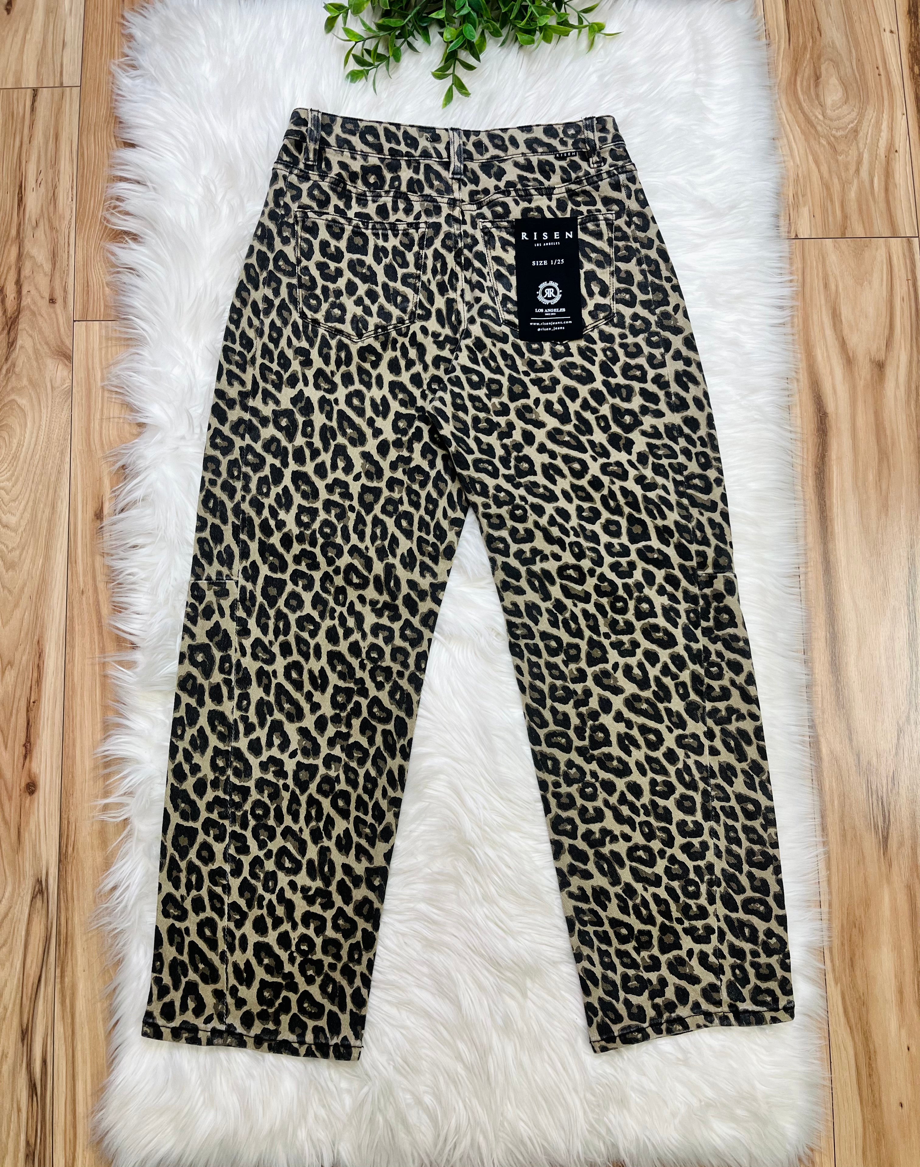 Women’s Risen Slouchy Ankle Barrel Leopard Jeans 21400