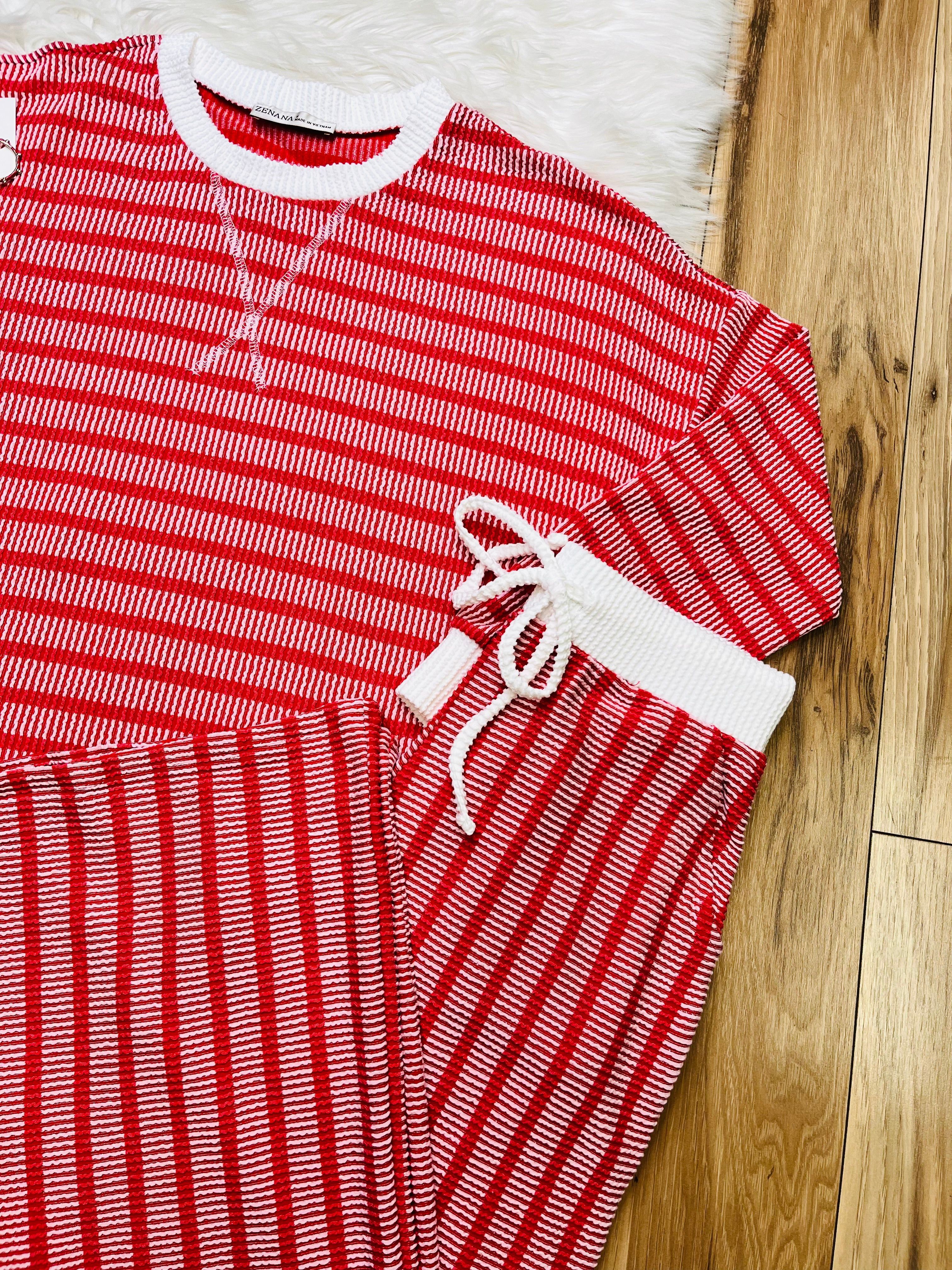 Women’s Zenana Red Striped Ribbed Pant Set