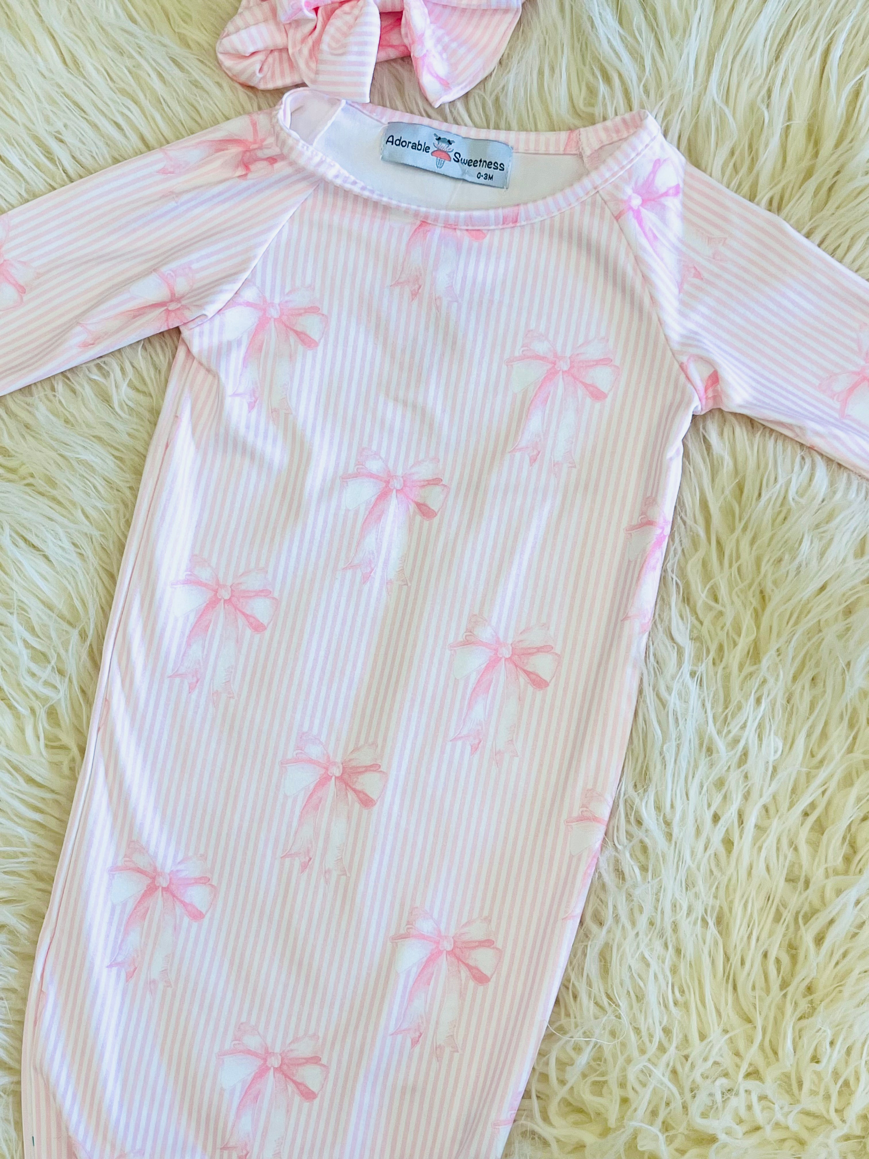 Girl’s Barbie Pink Bow Baby Gown with Matching Headband