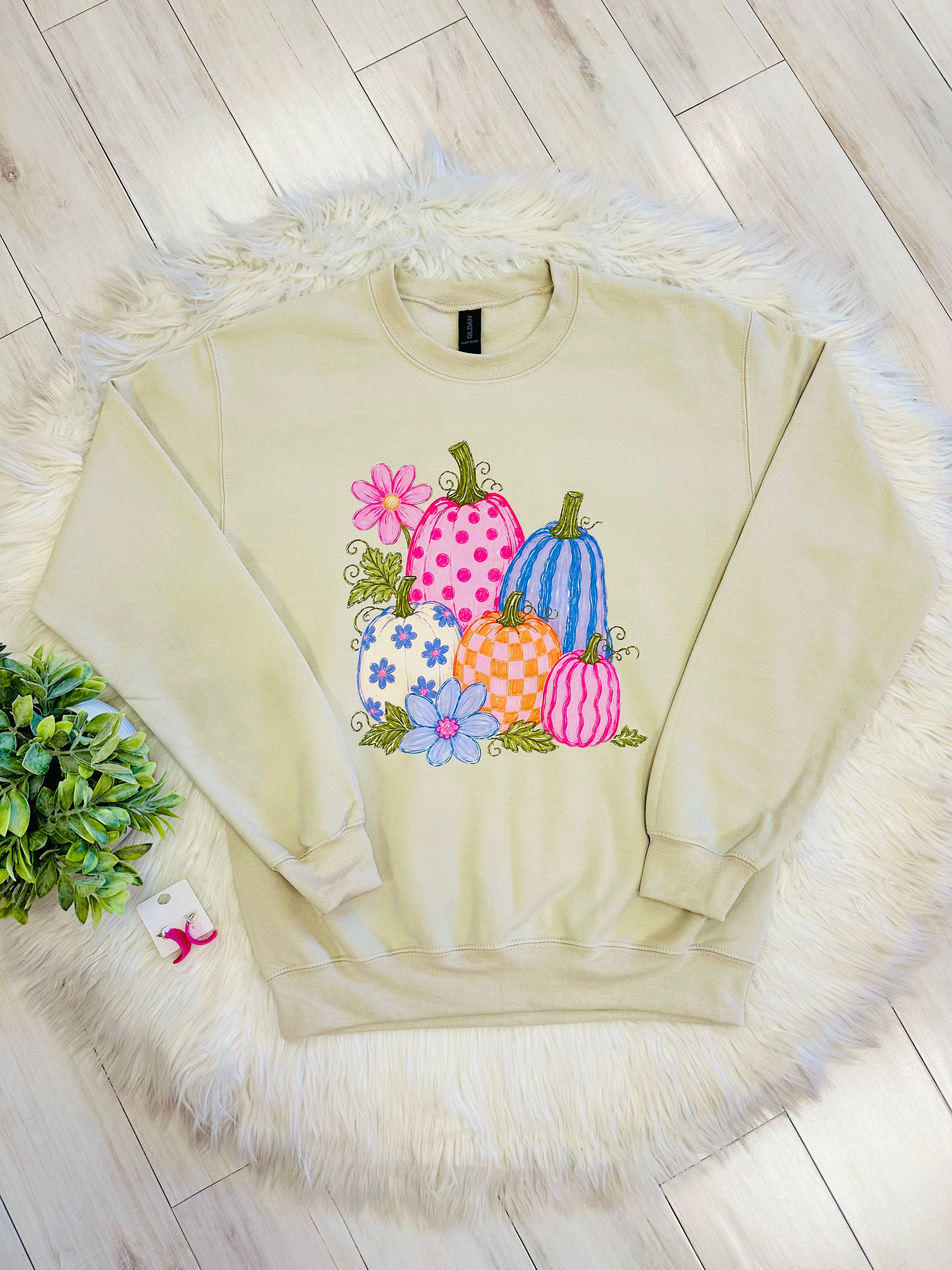 Women’s Mixed Print Pumpkin Patch Crewneck Top