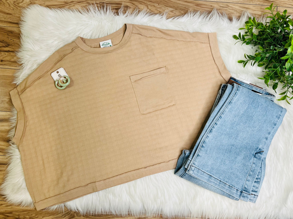 Women’s Very J Taupe Oversized Pocket Top