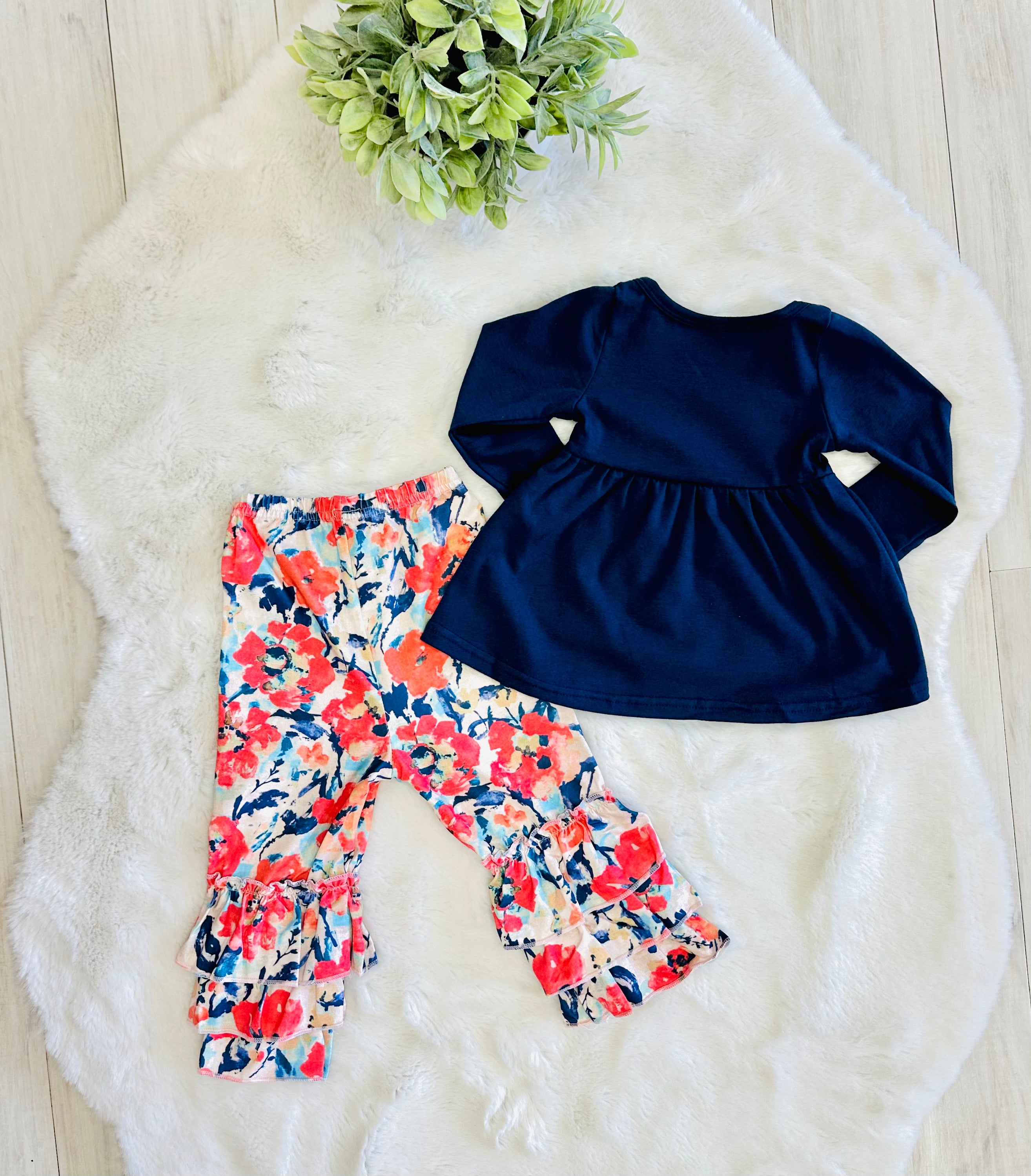 Girls Navy & Coral Floral Outfit