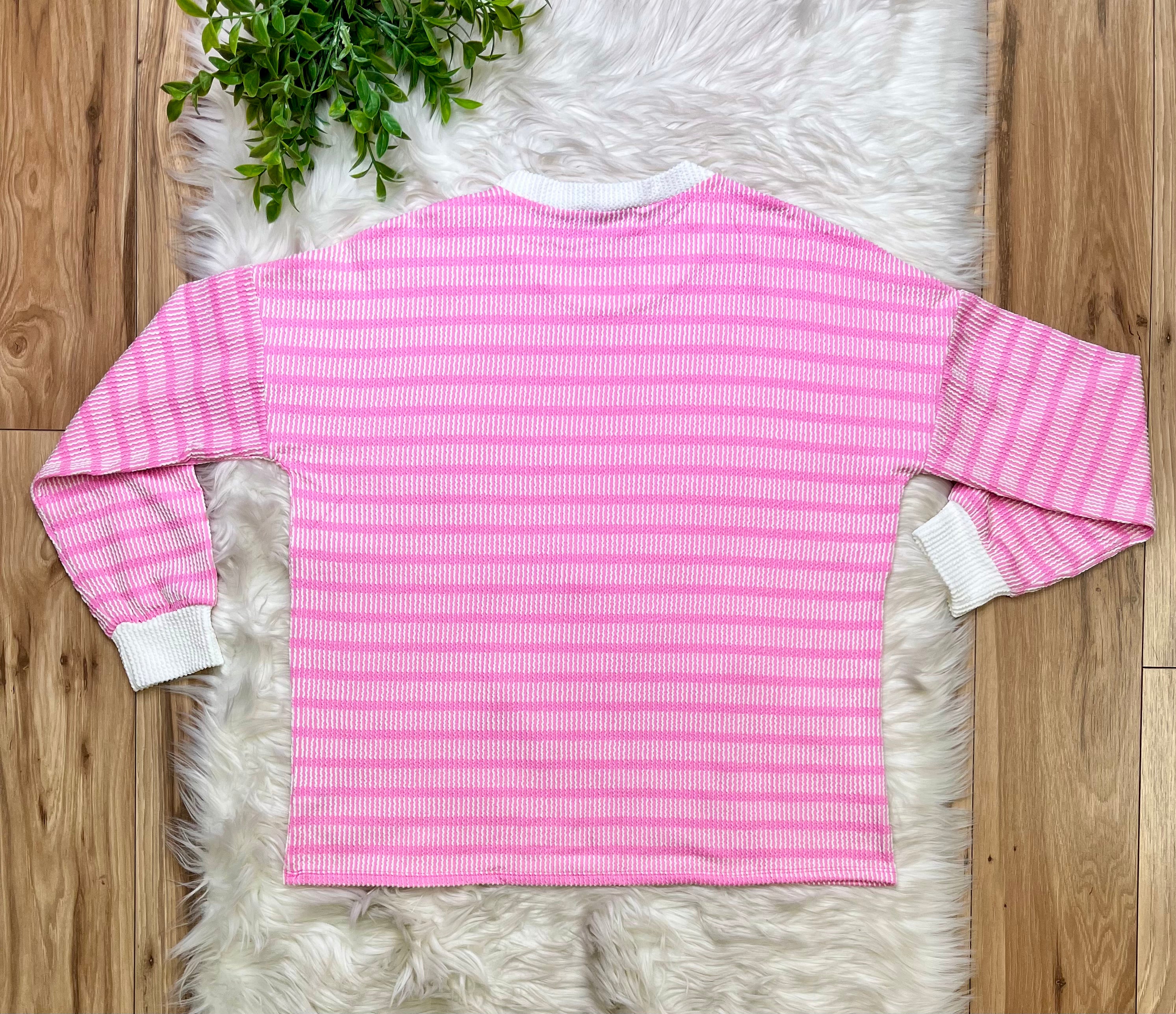 Women’s Zenana Candy Pink Striped Ribbed Pant Set