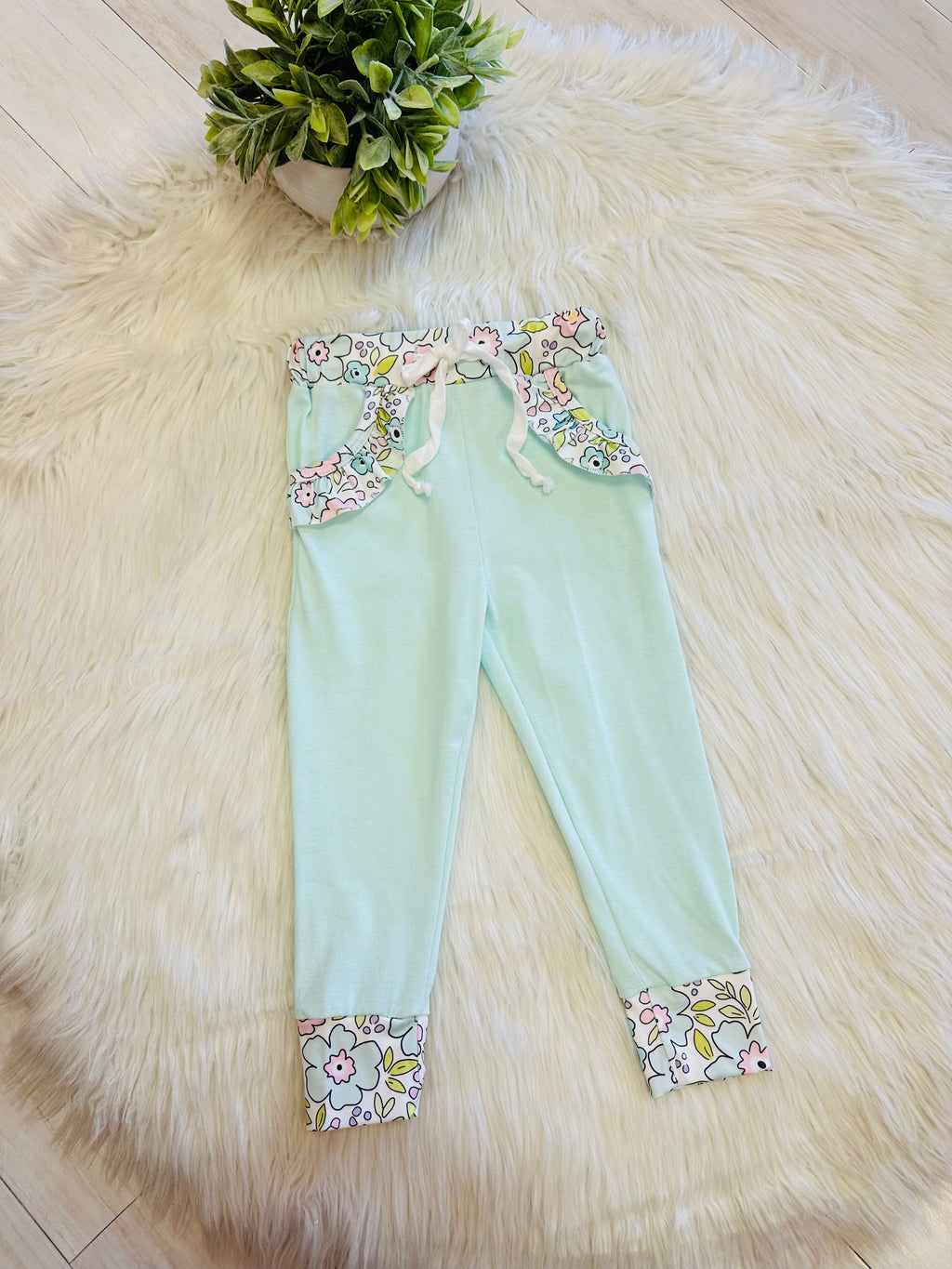 Girl’s Light Teal Floral Pant Set