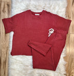 Women’s Burgundy Ribbed Top and Drawstring Pant Set