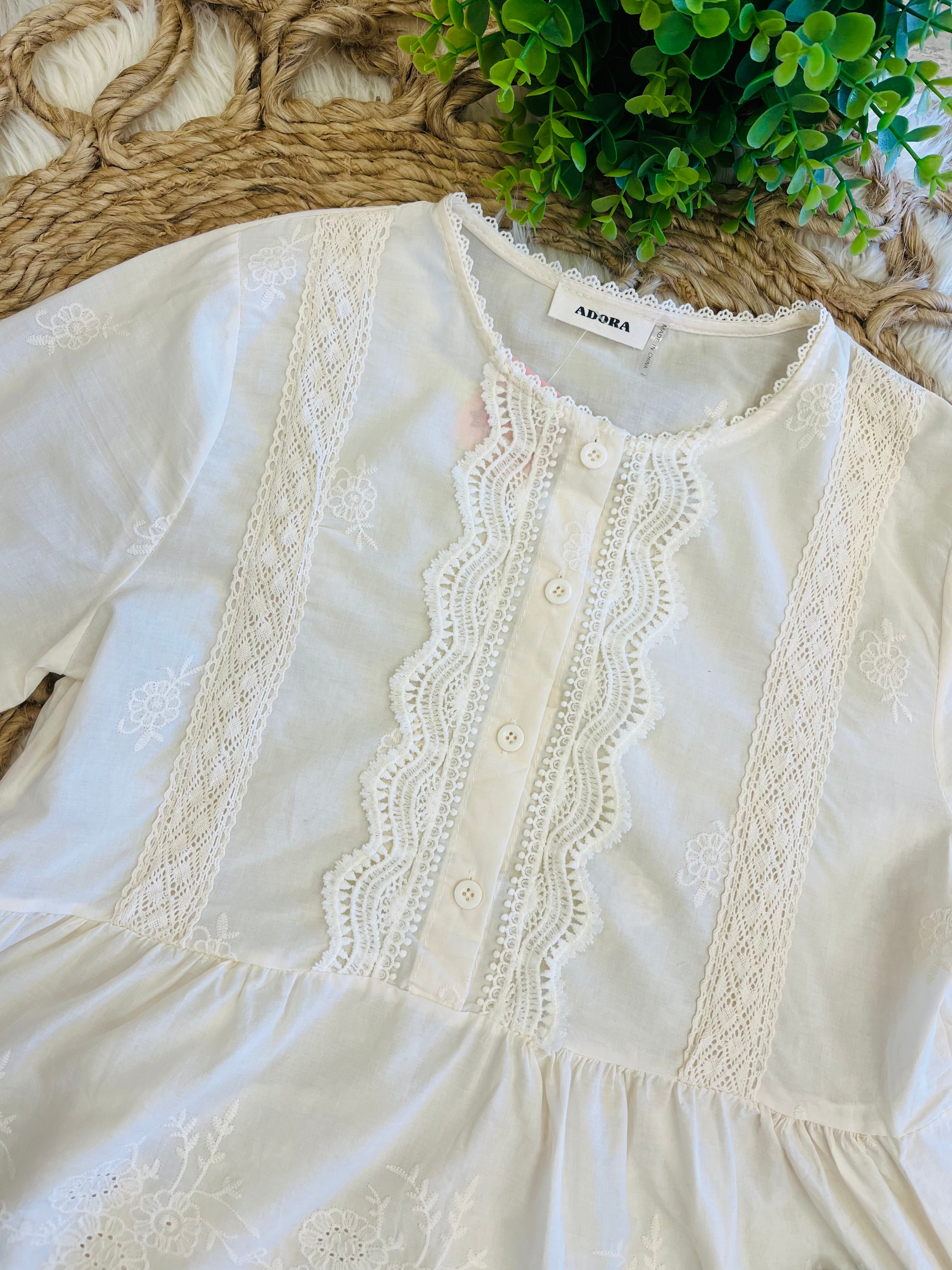 Women’s Cotton Embroidered Sleeve Blouse - True to Size