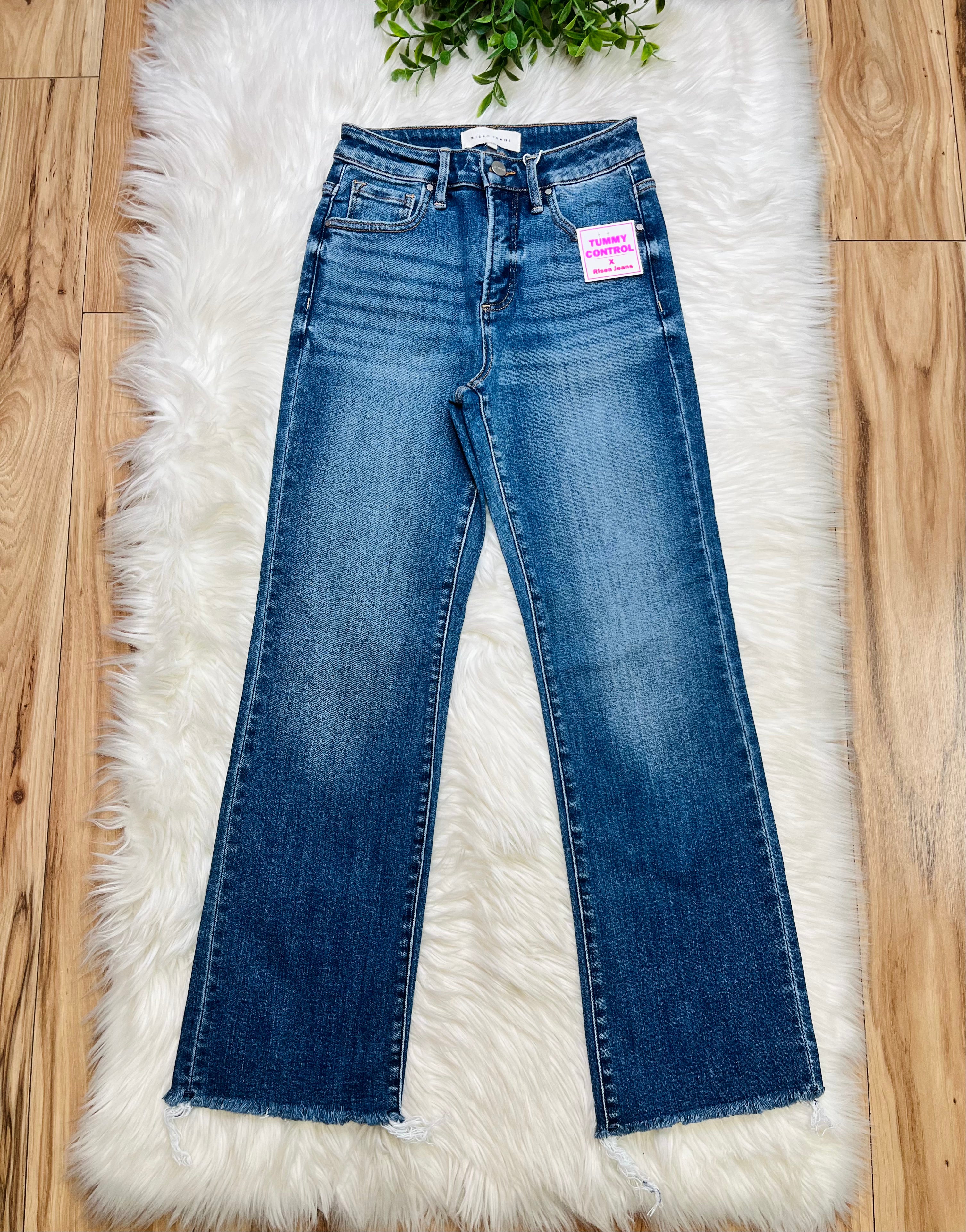 Women’s Risen High Rise Crop Straight Raw Cut Jeans 21158