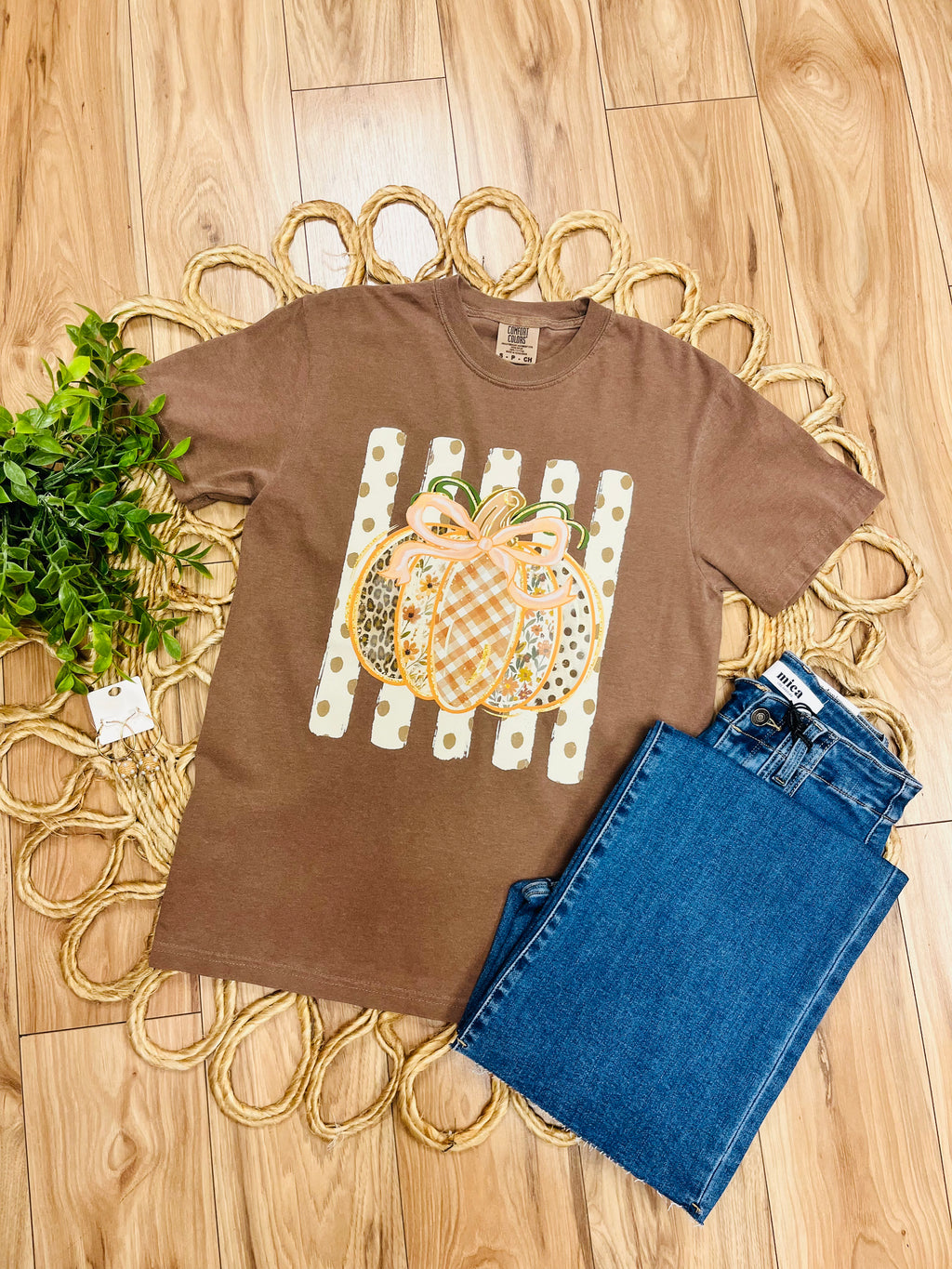 Women’s Comfort Colors Brown Mixed Print Pumpkin Tee