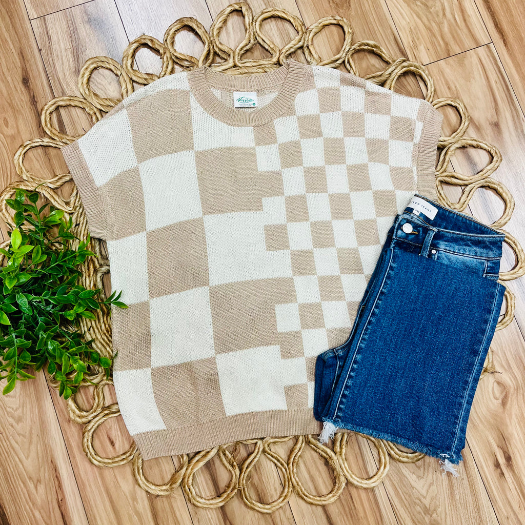 Women’s Very J Checkered Knit Sweater Top