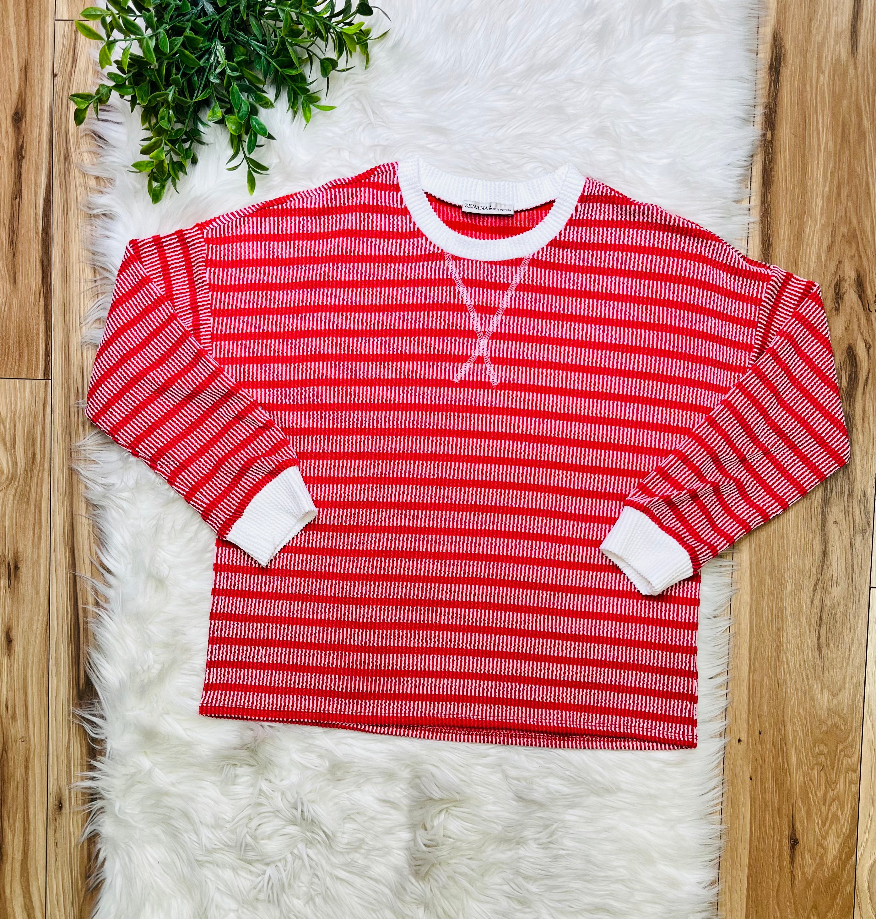Women’s Zenana Red Striped Ribbed Pant Set
