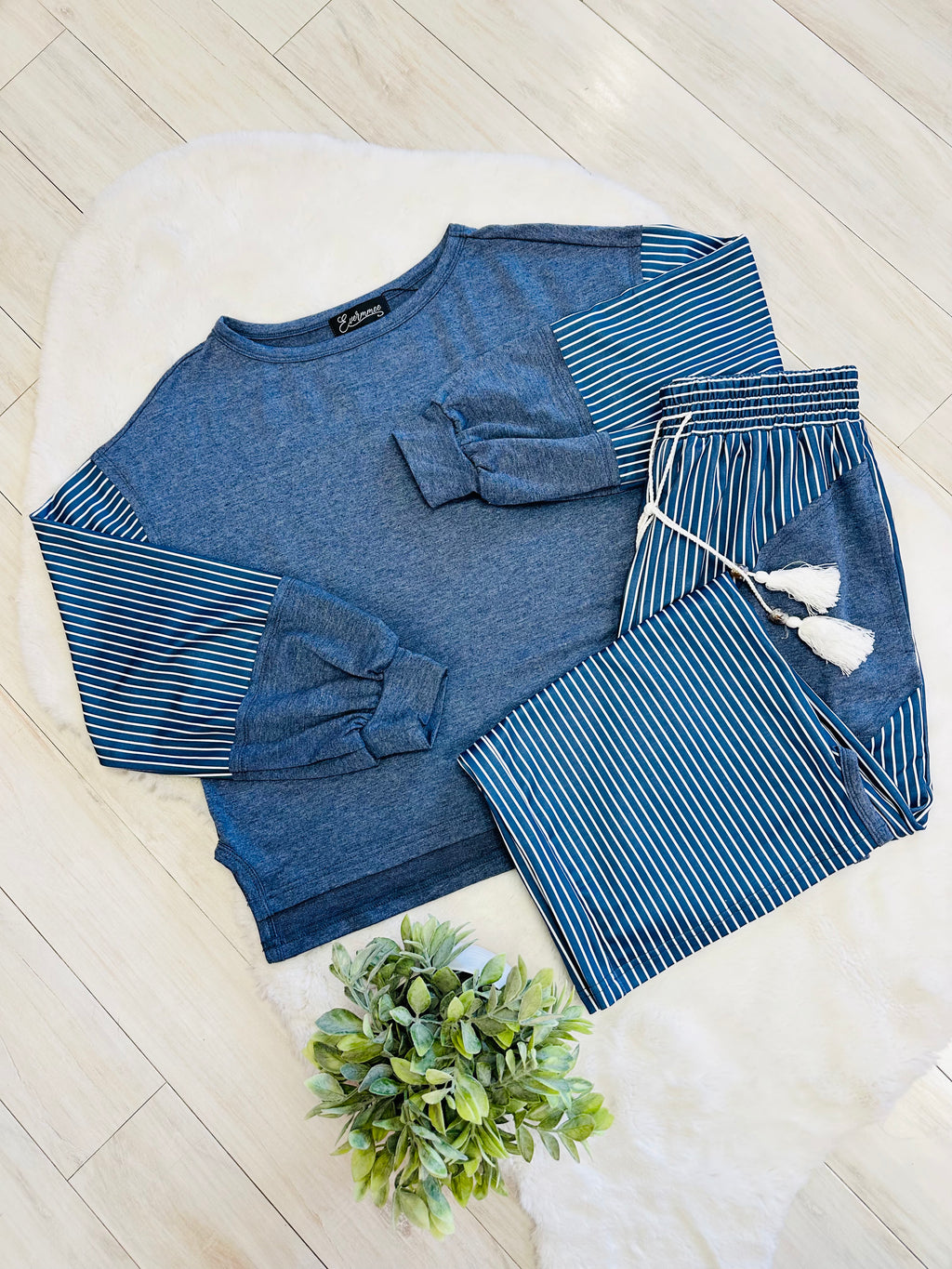 Women’s Evermmee Blue Stripe Pant Set- True to Size