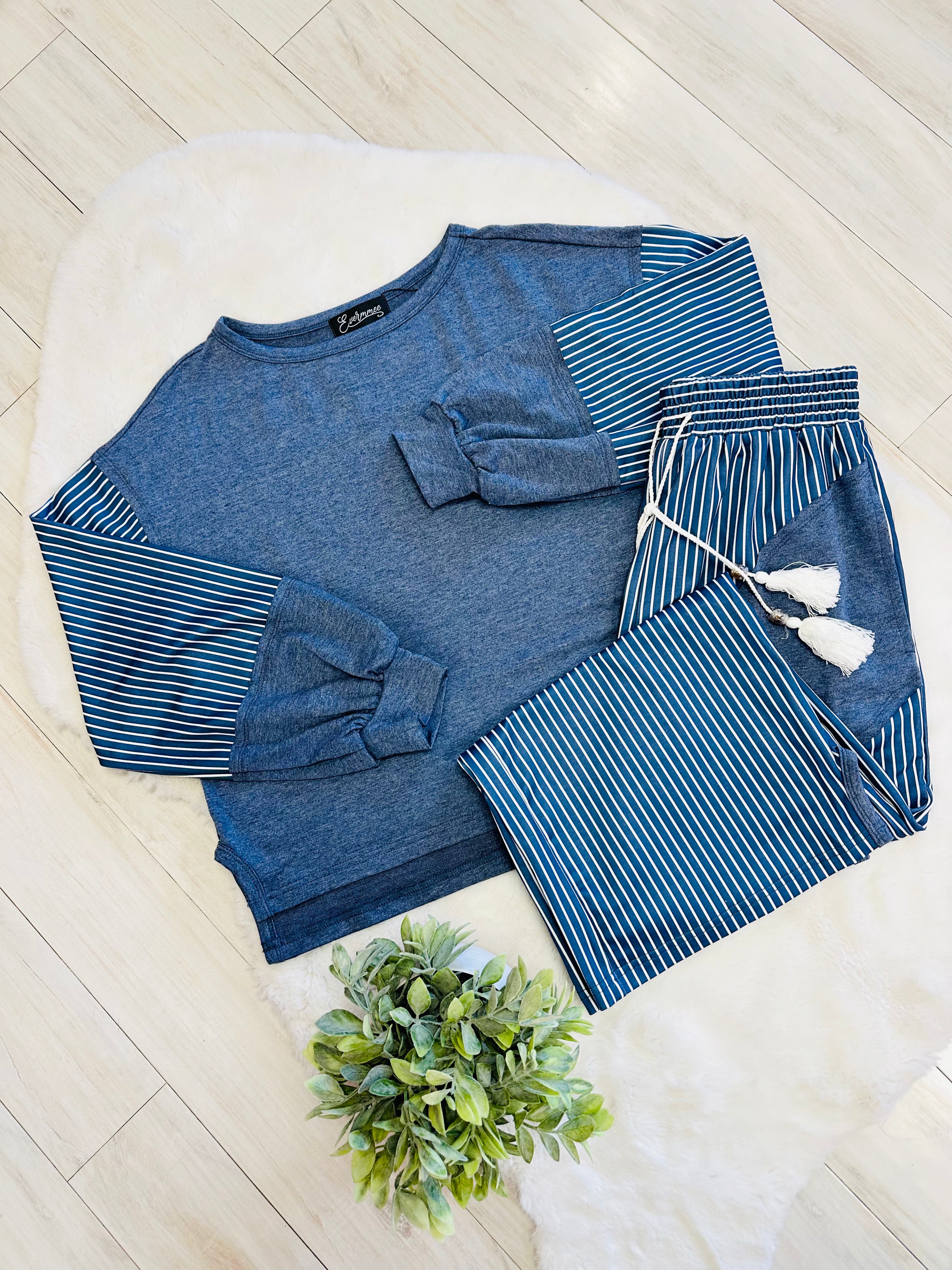 Women’s Evermmee Blue Stripe Pant Set- True to Size