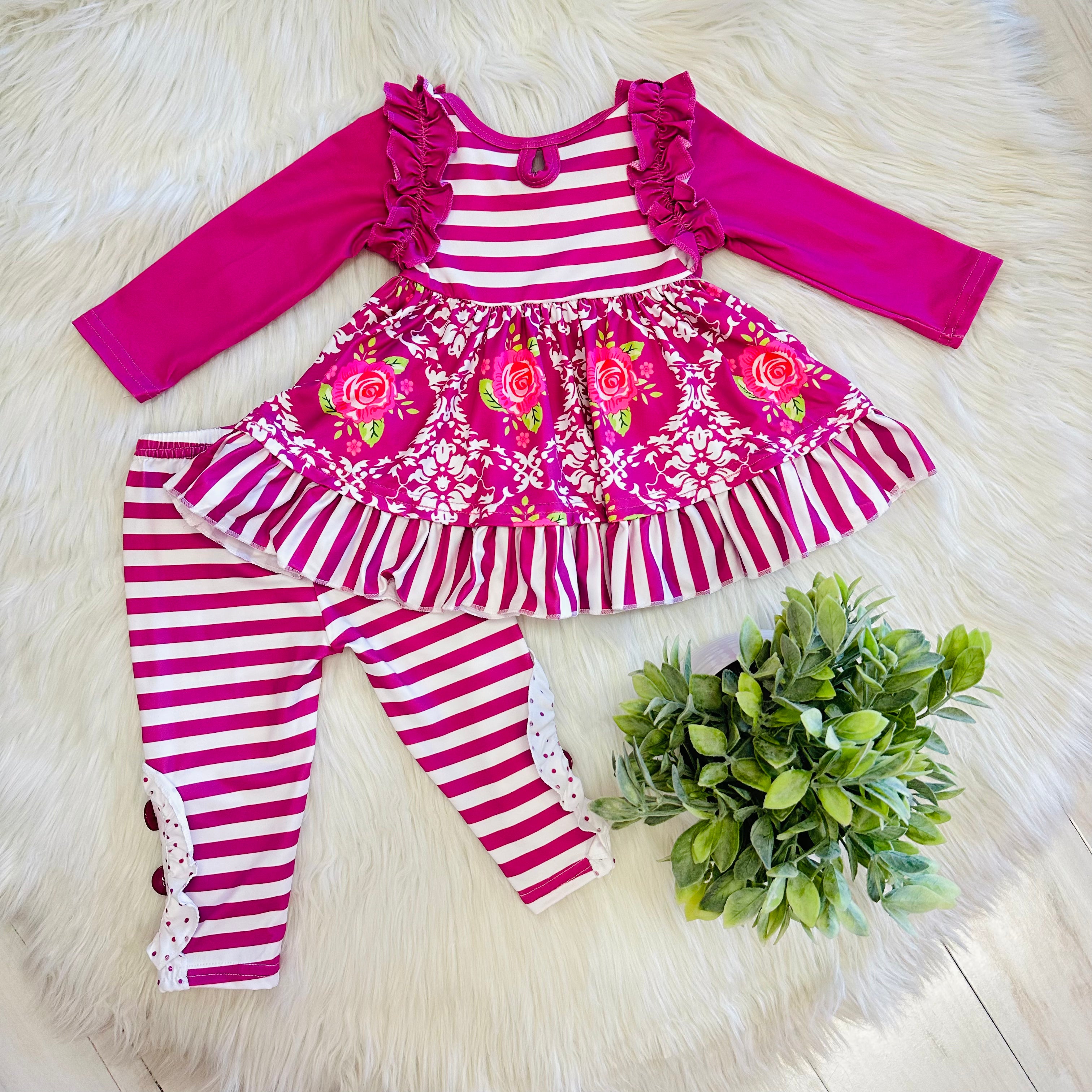 Girl’s Magenta Mixed Print Set